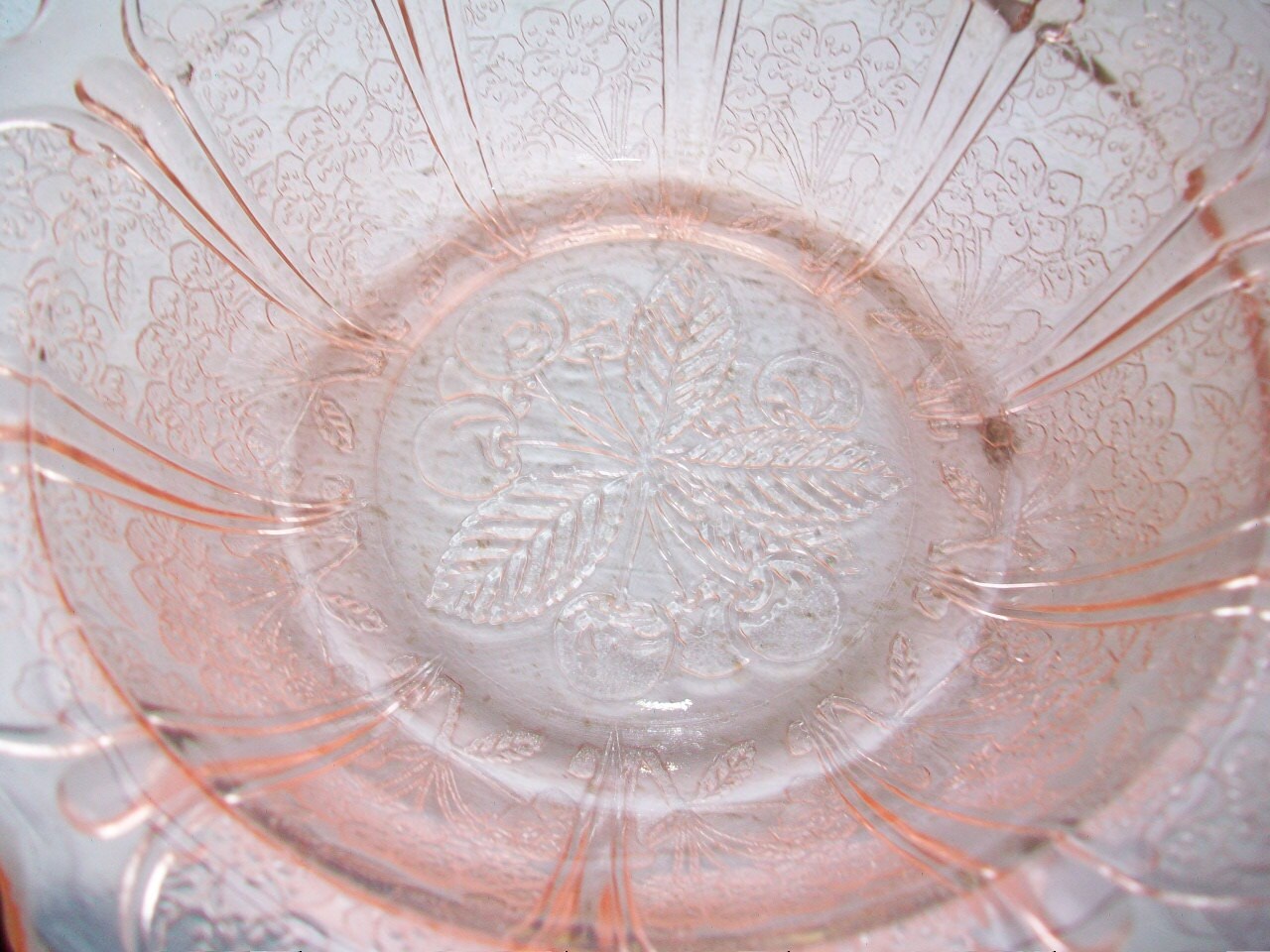 6 Pink Depression Glass Cereal Bowls Cherry Blossom Vintage 1930s