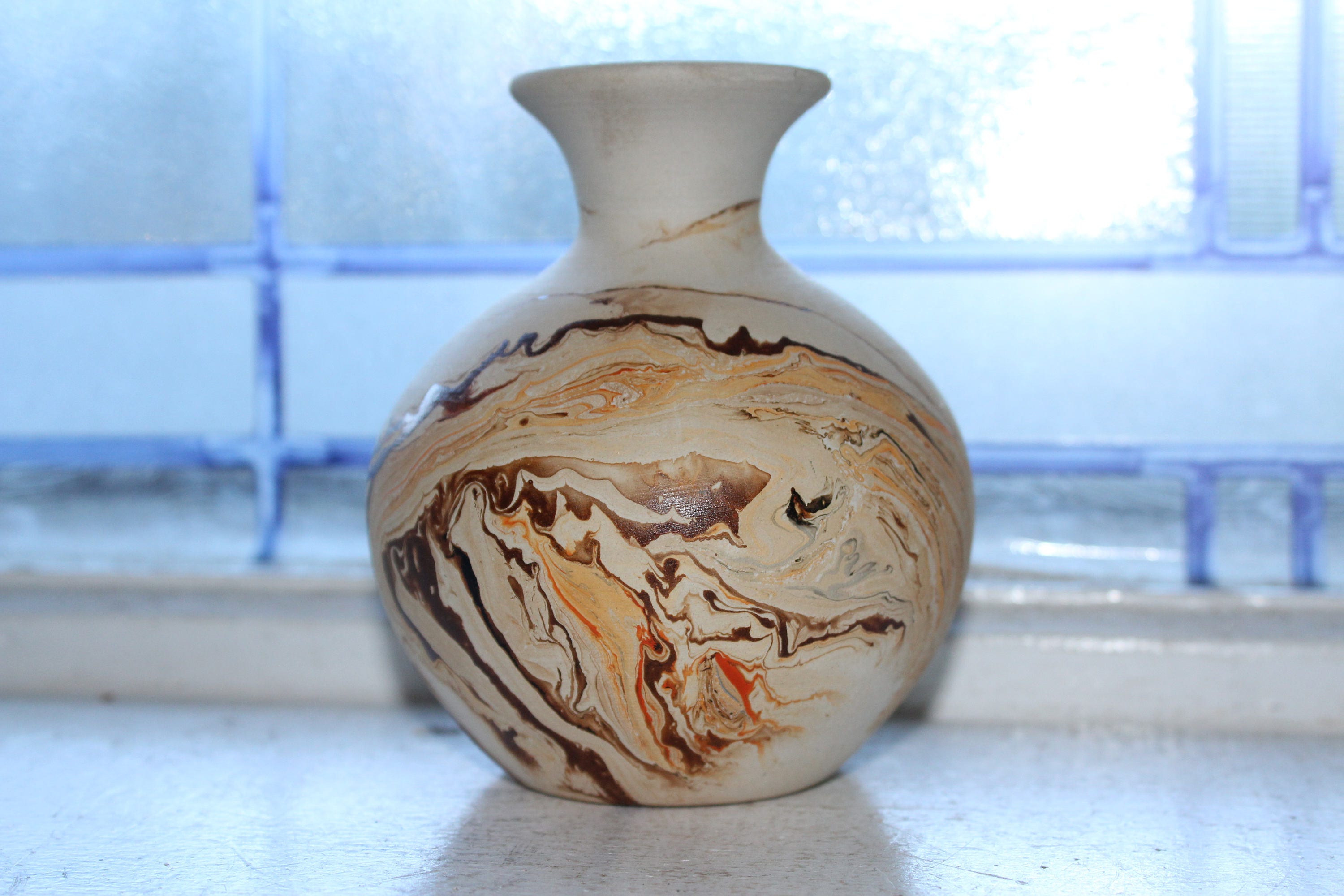 Vintage Nemadji Pottery Vase 5.5 Inch Swirl Pottery