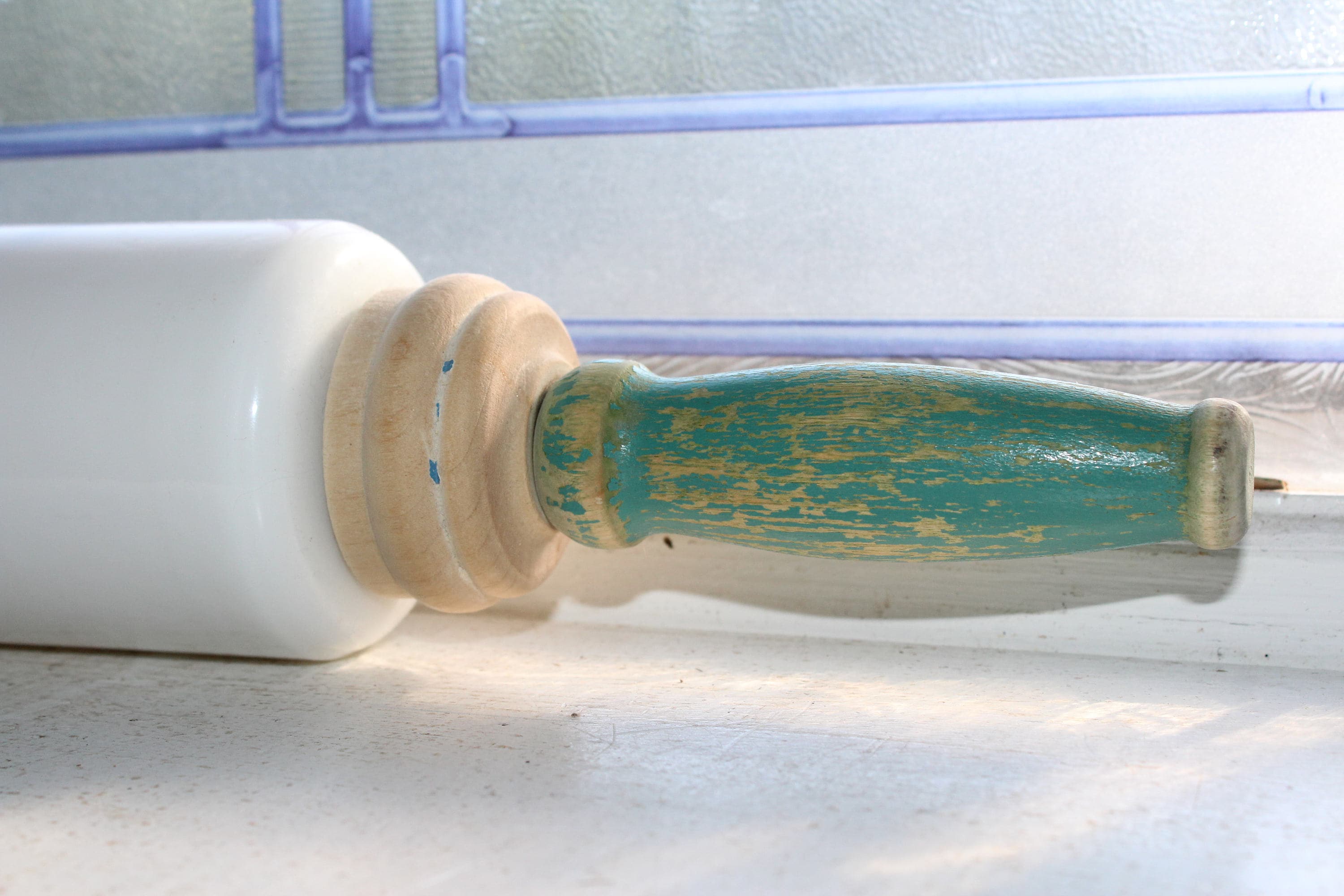 Antique Milk Glass Rolling Pin Wooden Handles