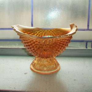 Dugan Nautilus Carnival Glass Peach Opalescent Whimsey Creamer Gravy Vintage 1910s Argonaut Shell