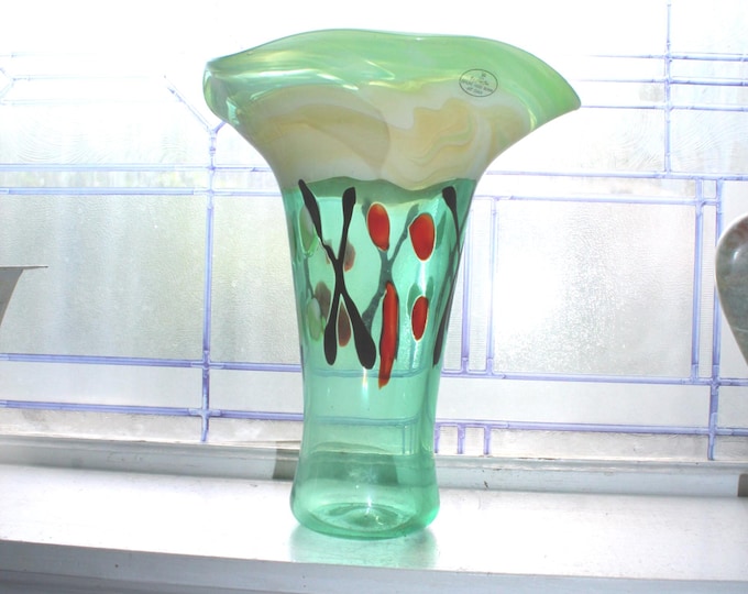 Large Viz Art Glass Vase Hand Blown 11.5"