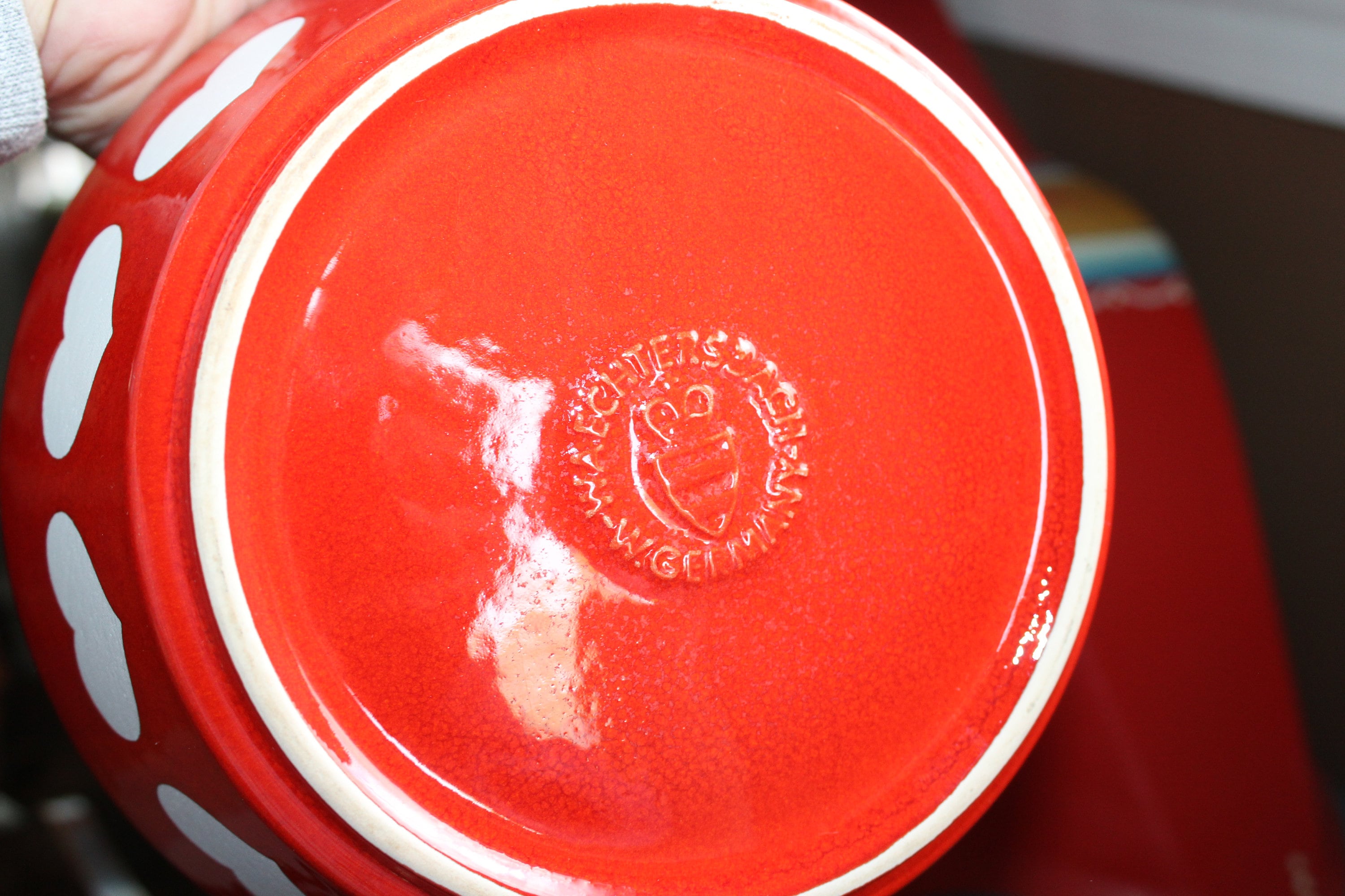 Vintage Mixing Bowl Waechtersbach Red & White Hearts W Germany