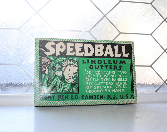 Vintage Speedball Linoleum Cutters Hunt Pen Co. 2 Handles 8 Cutters