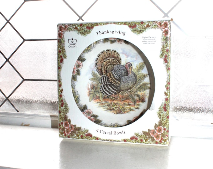 4 Queen's Myott Thanksgiving Turkey Cereal Bowls Archive Illustrations