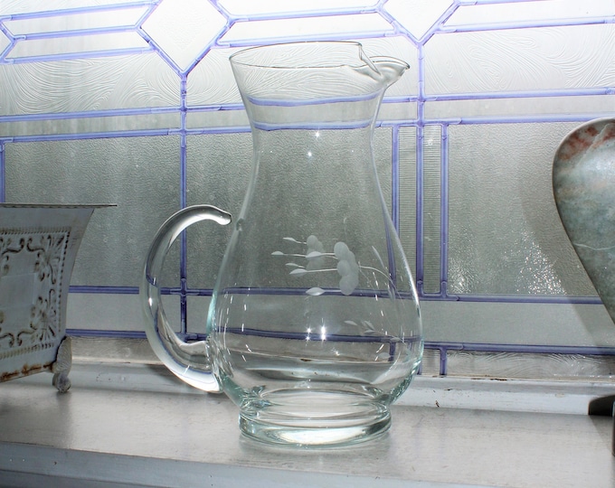 Vintage Mid Century Wheel Cut Crystal Pitcher