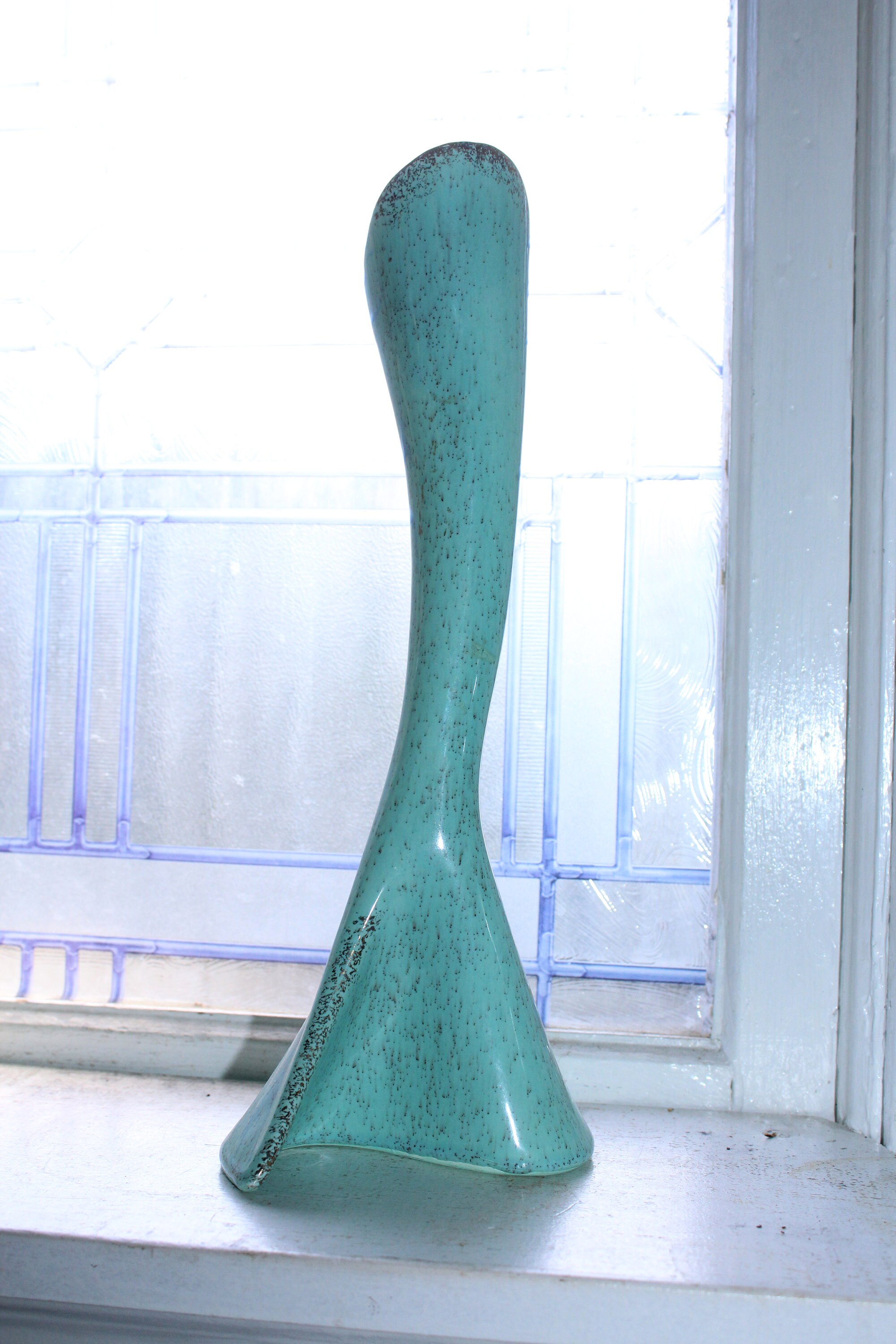 Large Mid Century Modern Turquoise Vase with Gold Speckles