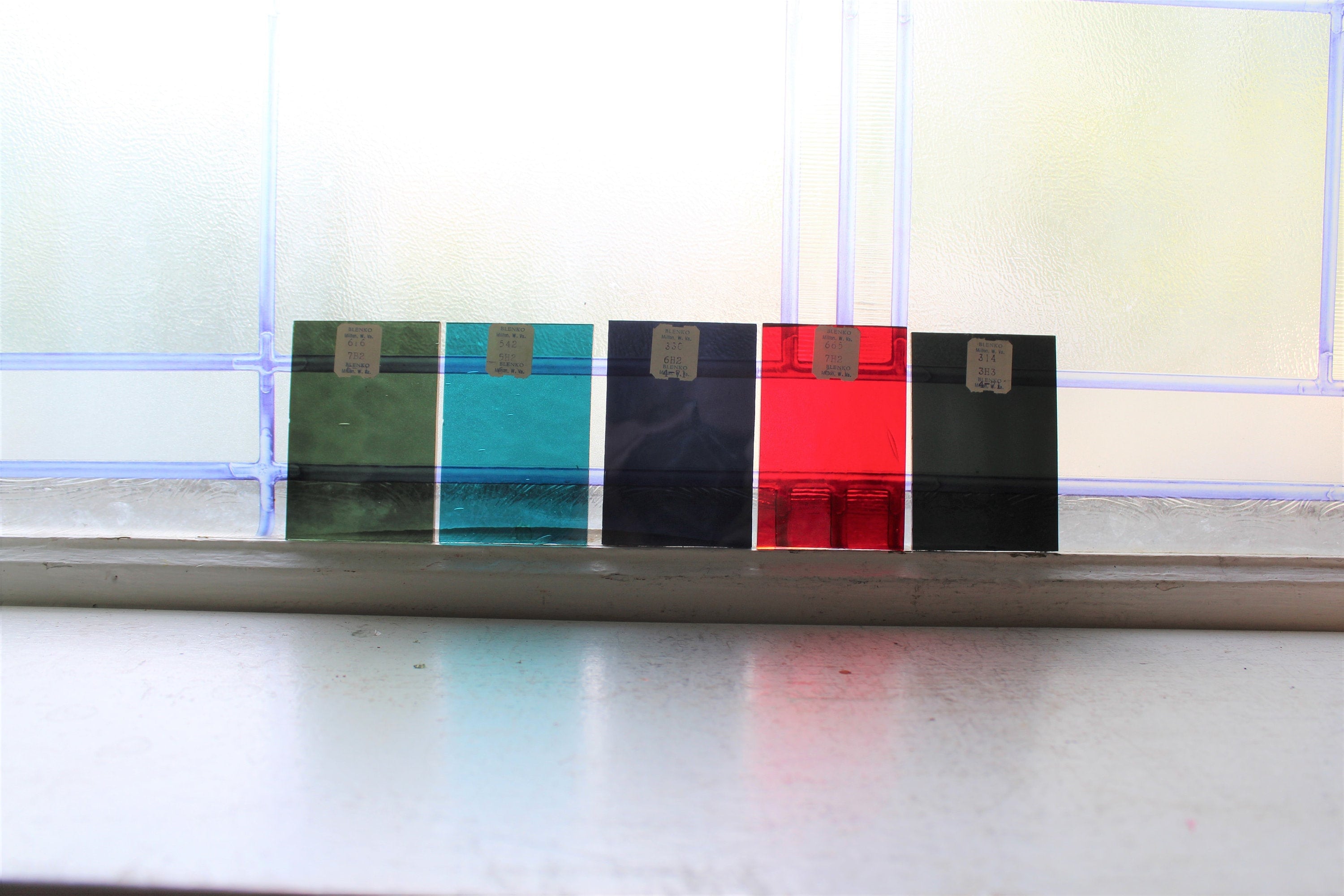 5 Vintage Blenko Stained Glass Sample Blocks 2 x 3