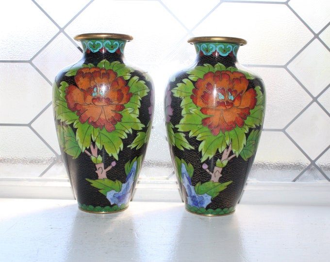 Vintage Chinese Cloisonné Vases Pair