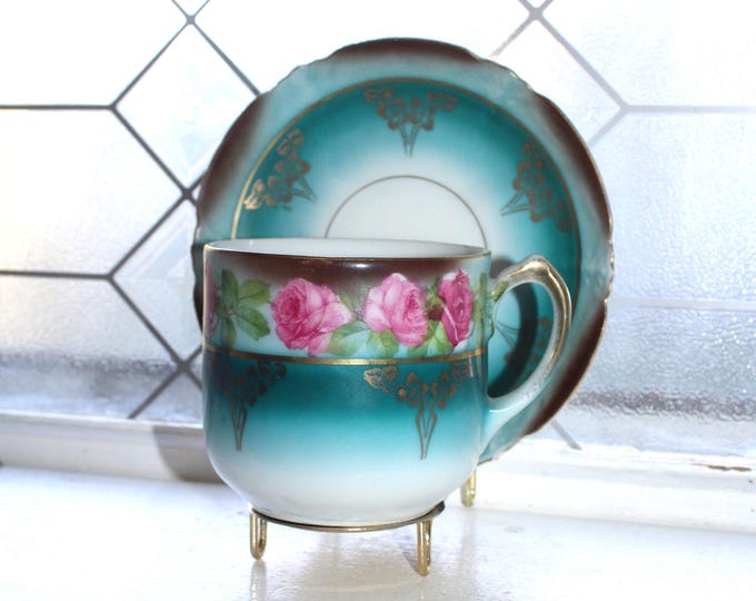 Antique Oversized Coffee Cup & Saucer Leuchtenburg Germany