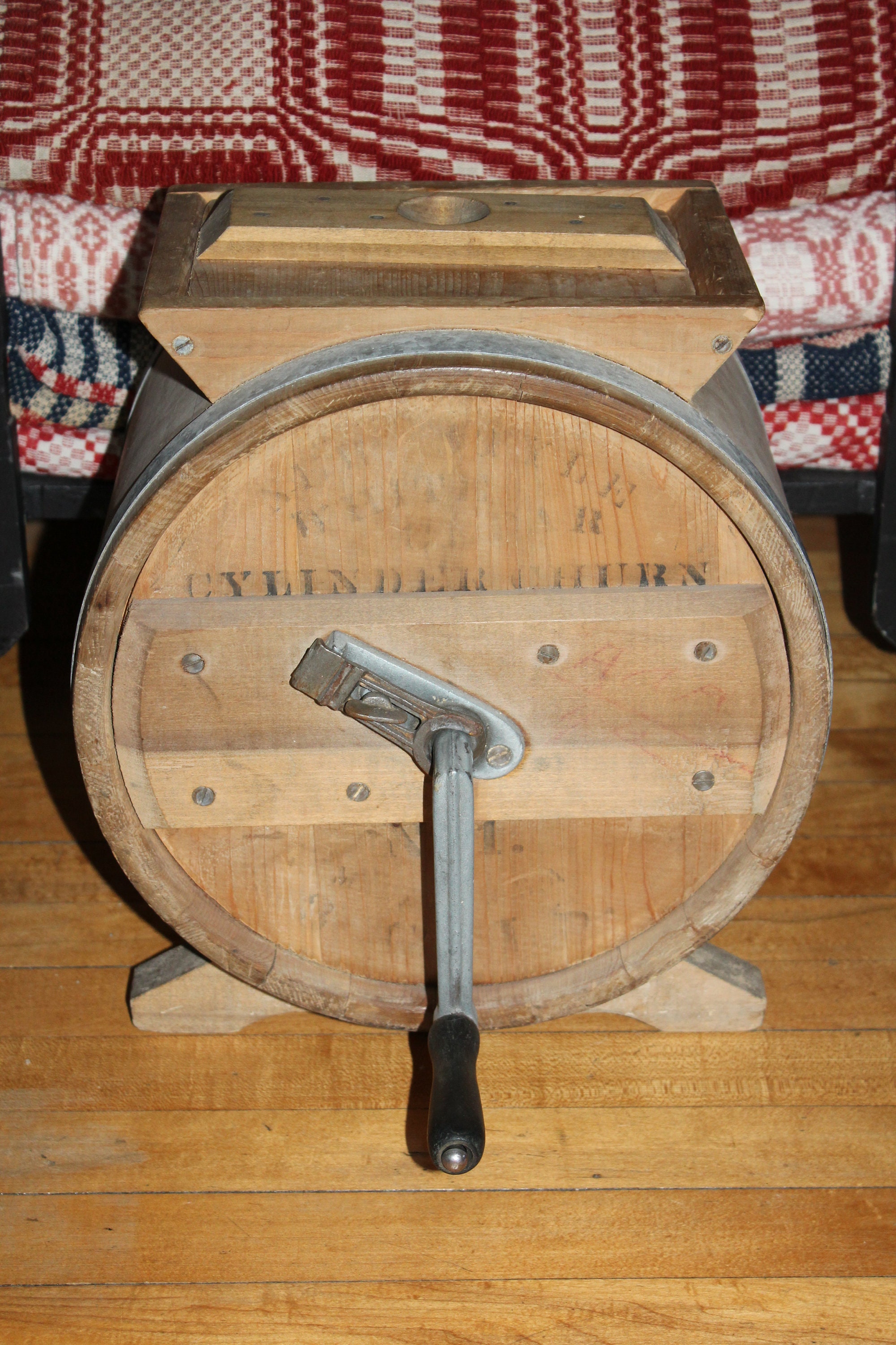 Antique Wood Cylinder Butter Churn Primitive Rustic Farmhouse