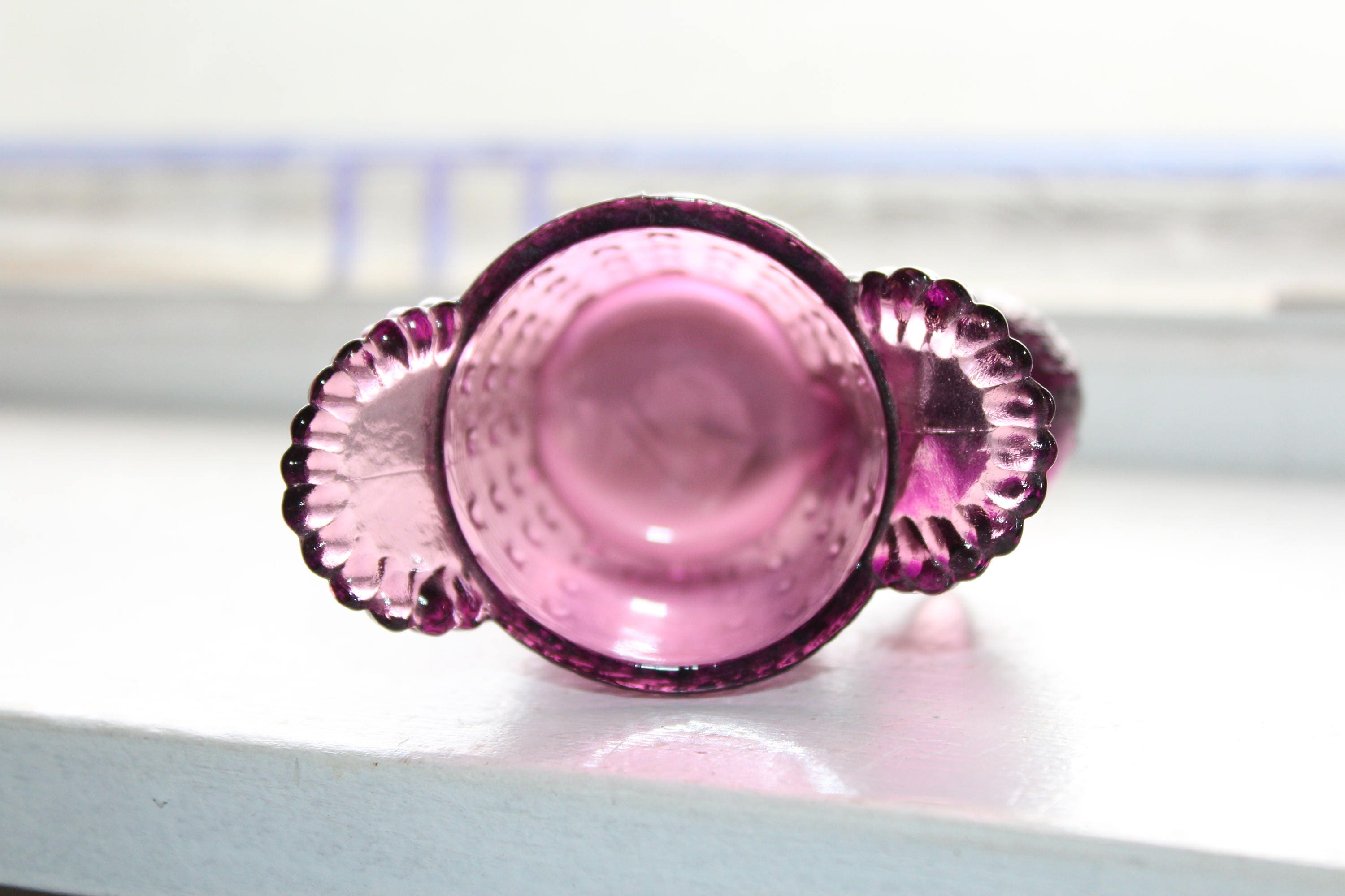 Amethyst Glass Toothpick Holder Chick and Basket Vintage Purple