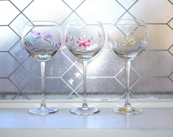 3 Vintage Lenox Crystal Floral Spirit Balloon Wine Goblets
