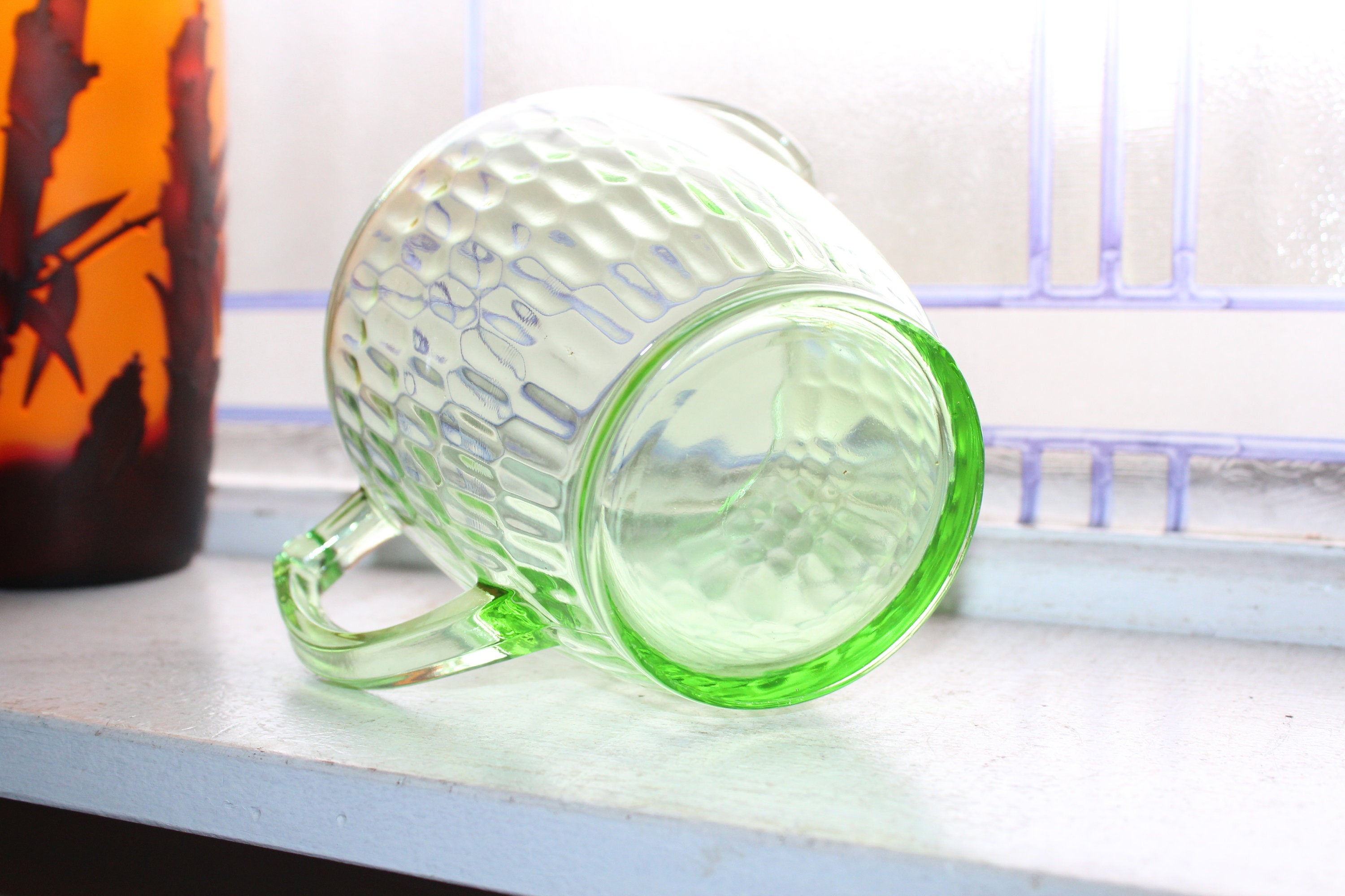 Green Depression Glass Pitcher Hex Optic Vintage 1930s
