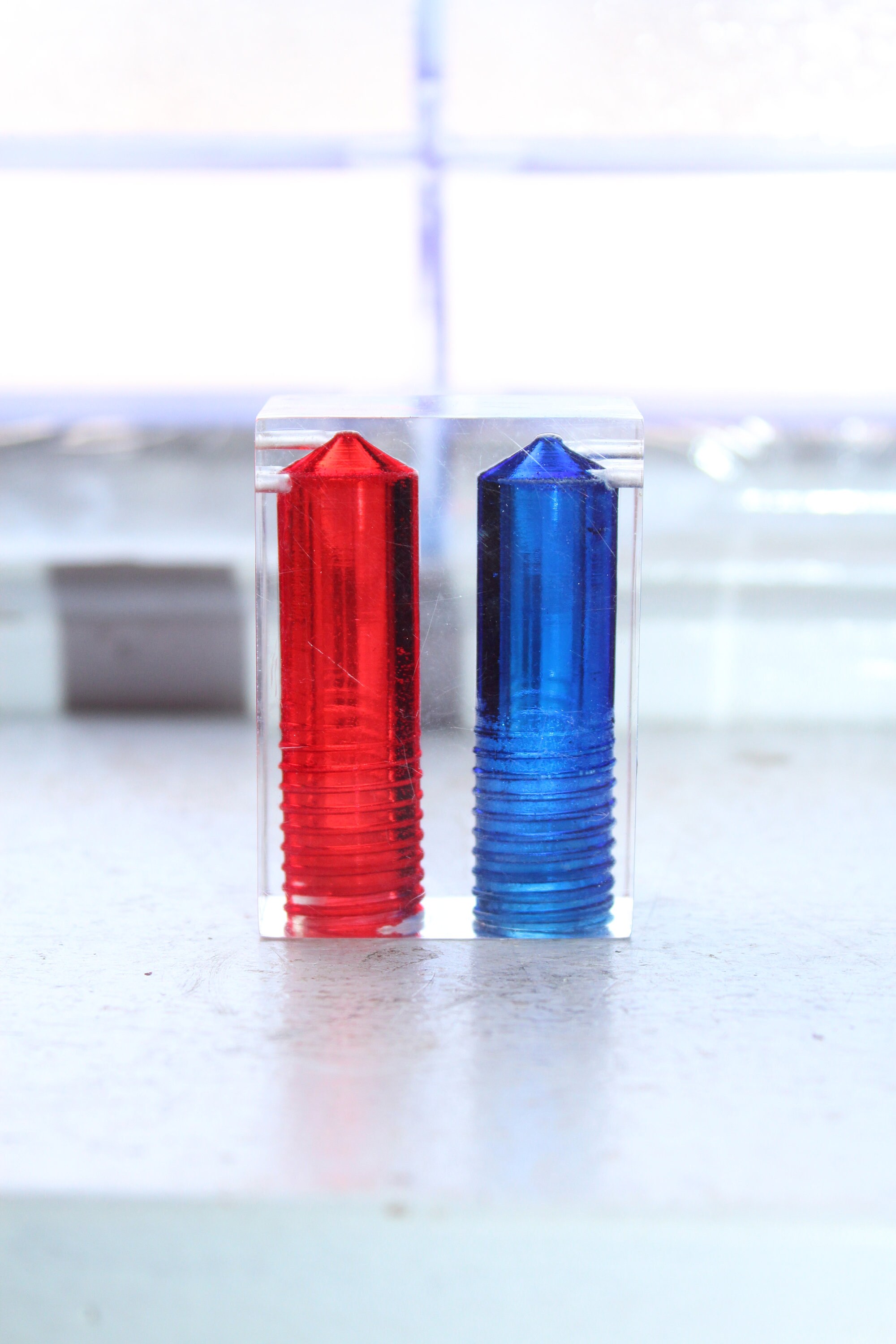 Vintage Mid Century Lucite Salt and Pepper Shakers Blue and Red