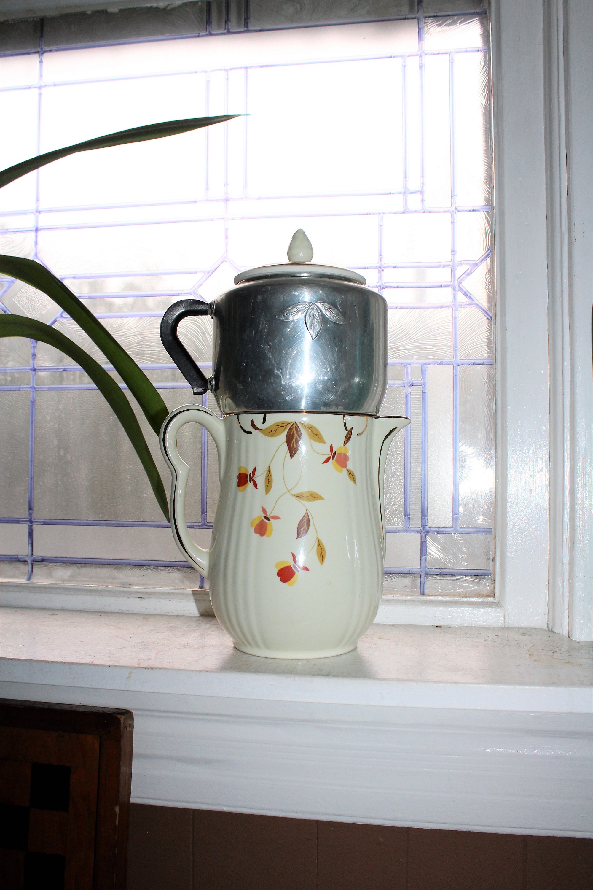 Hall Autumn Leaf Coffee Pot with Drip Insert Jewel Tea Vintage 1950s