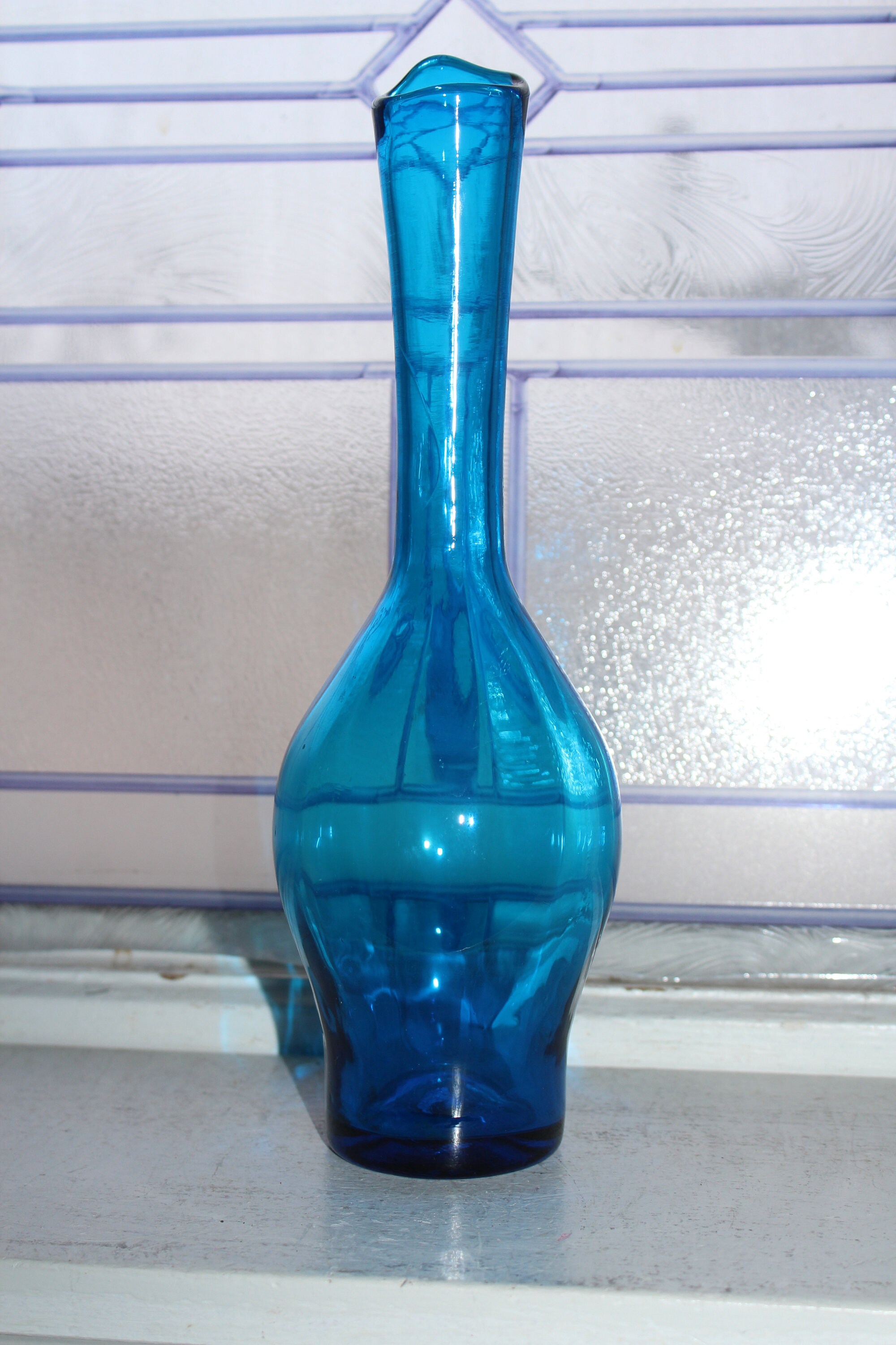 Large Blue Swung Glass Vase Vintage Mid Century Modern