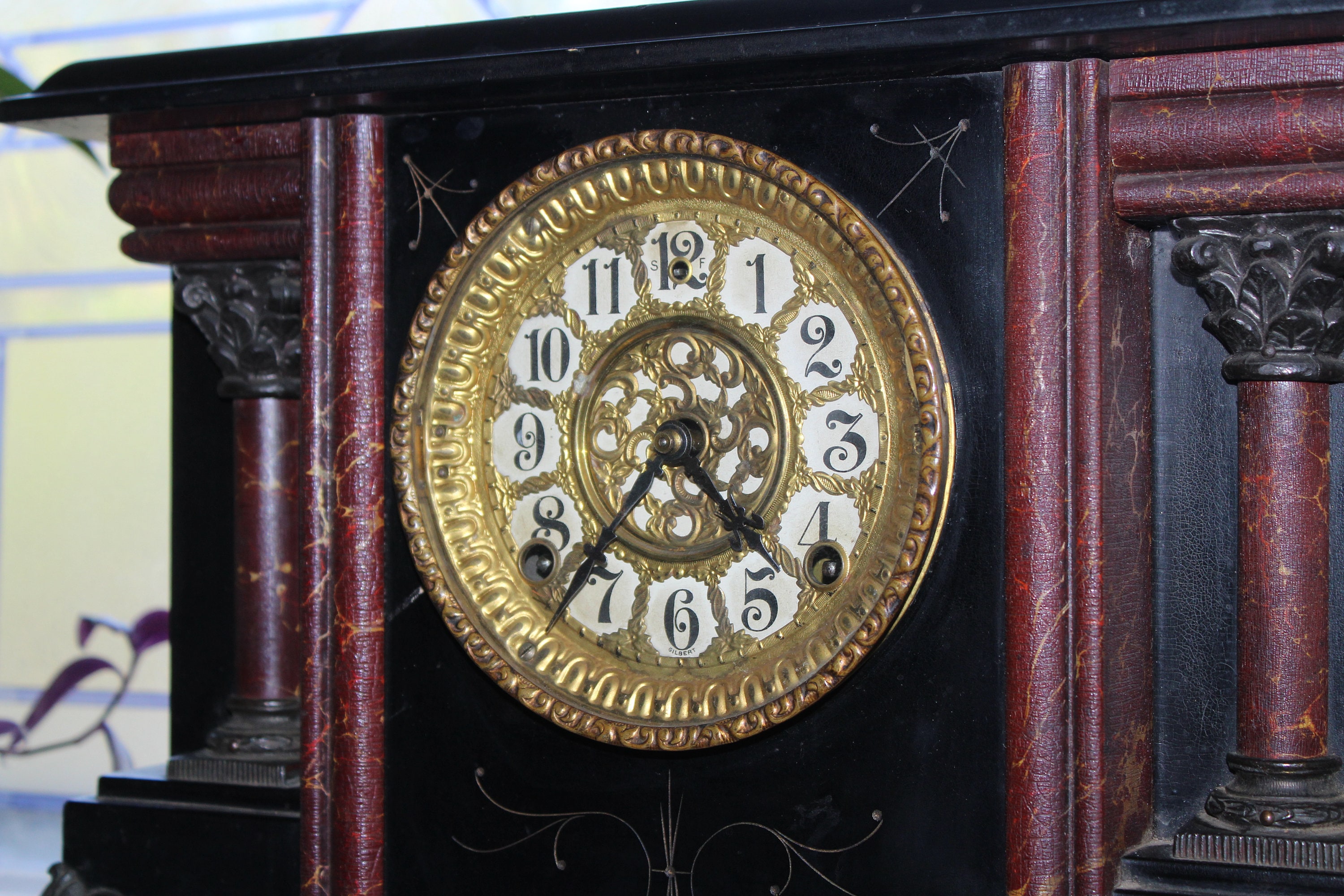 Antique Gilbert Mantel Clock with Paw Feet Victorian Decor