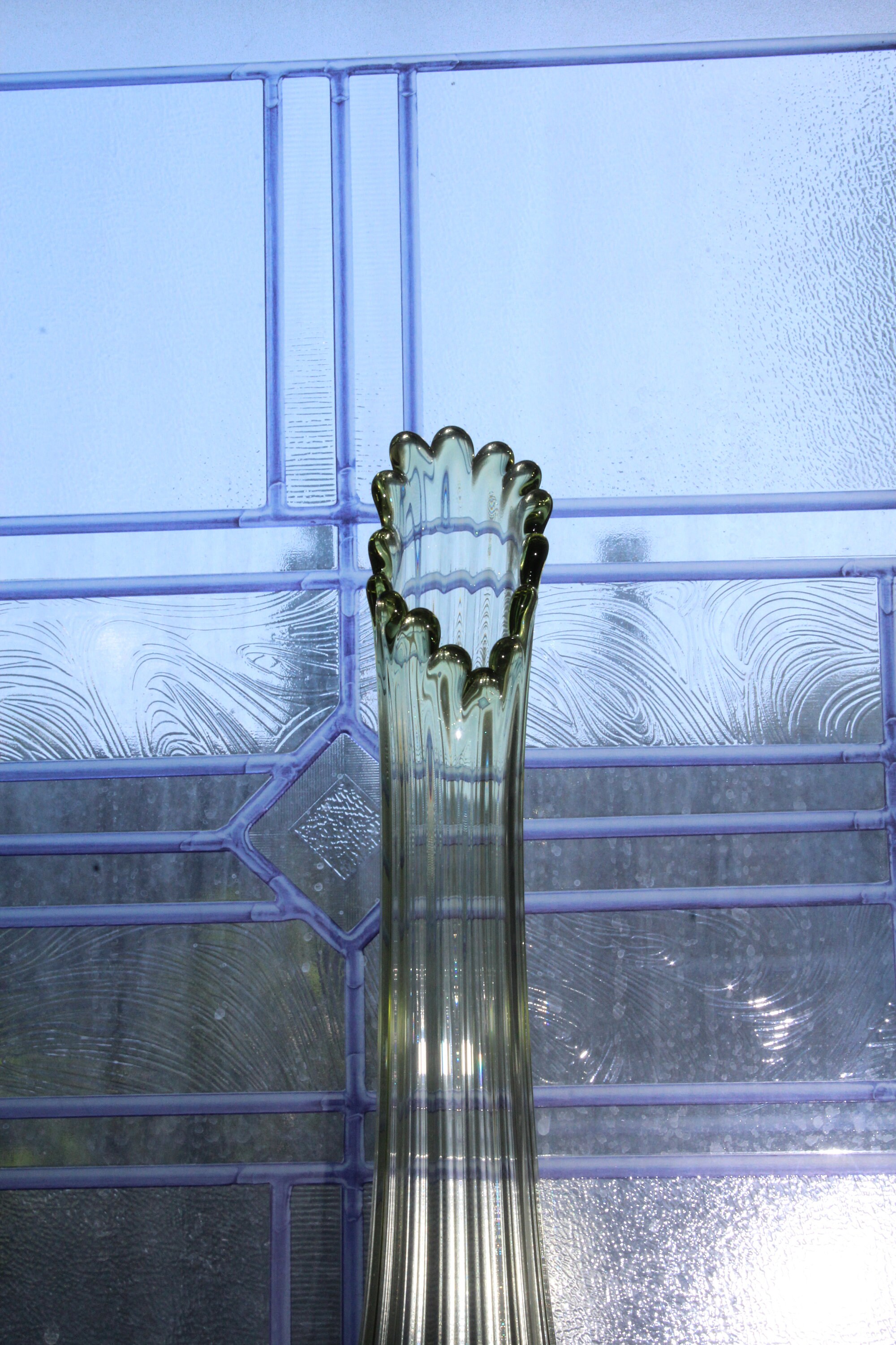 Large Green Swung Glass Vase 16 Vintage Mid Century Modern