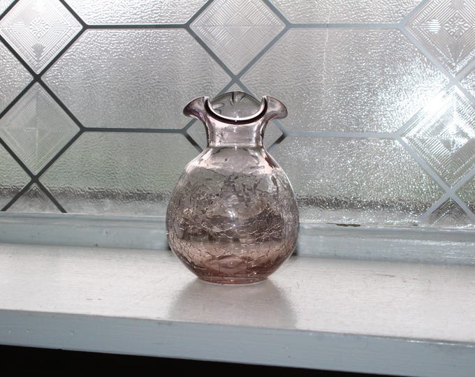 Vintage Mid Century Purple Crackle Glass Vase
