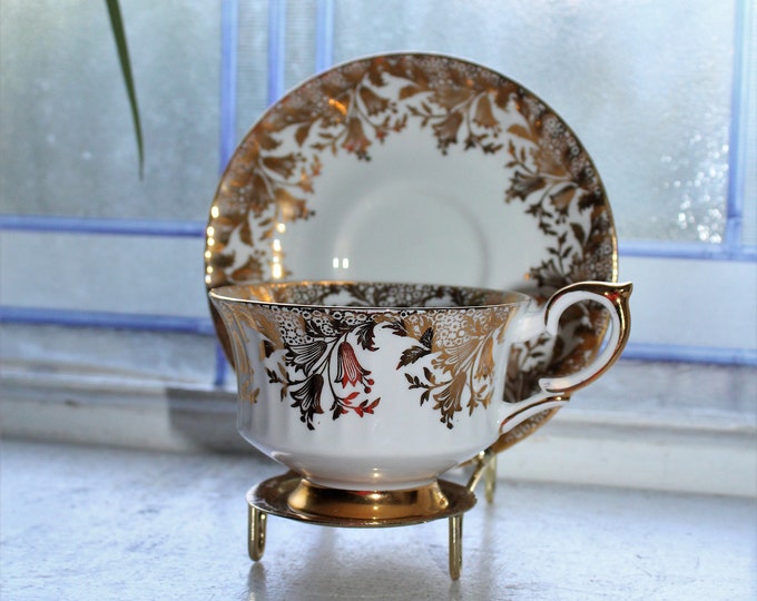 Paragon Tea Cup and Saucer Gold and White Vintage Bone China