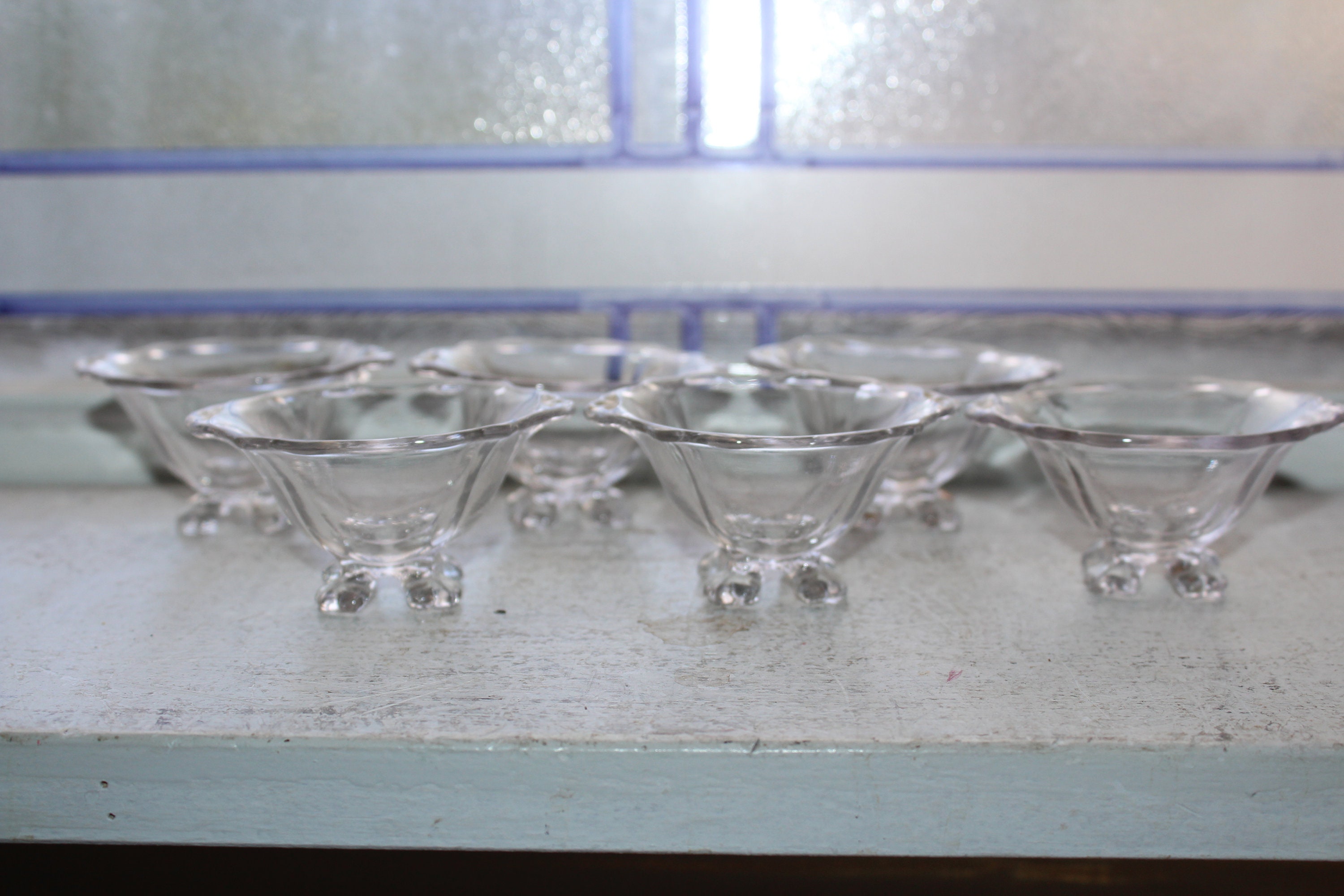 6 Vintage Glass Sorbet Dishes Footed Bowls