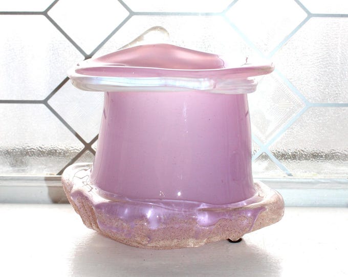 Vintage Studio Art Glass Pink Planter Vase w/ Sand Base