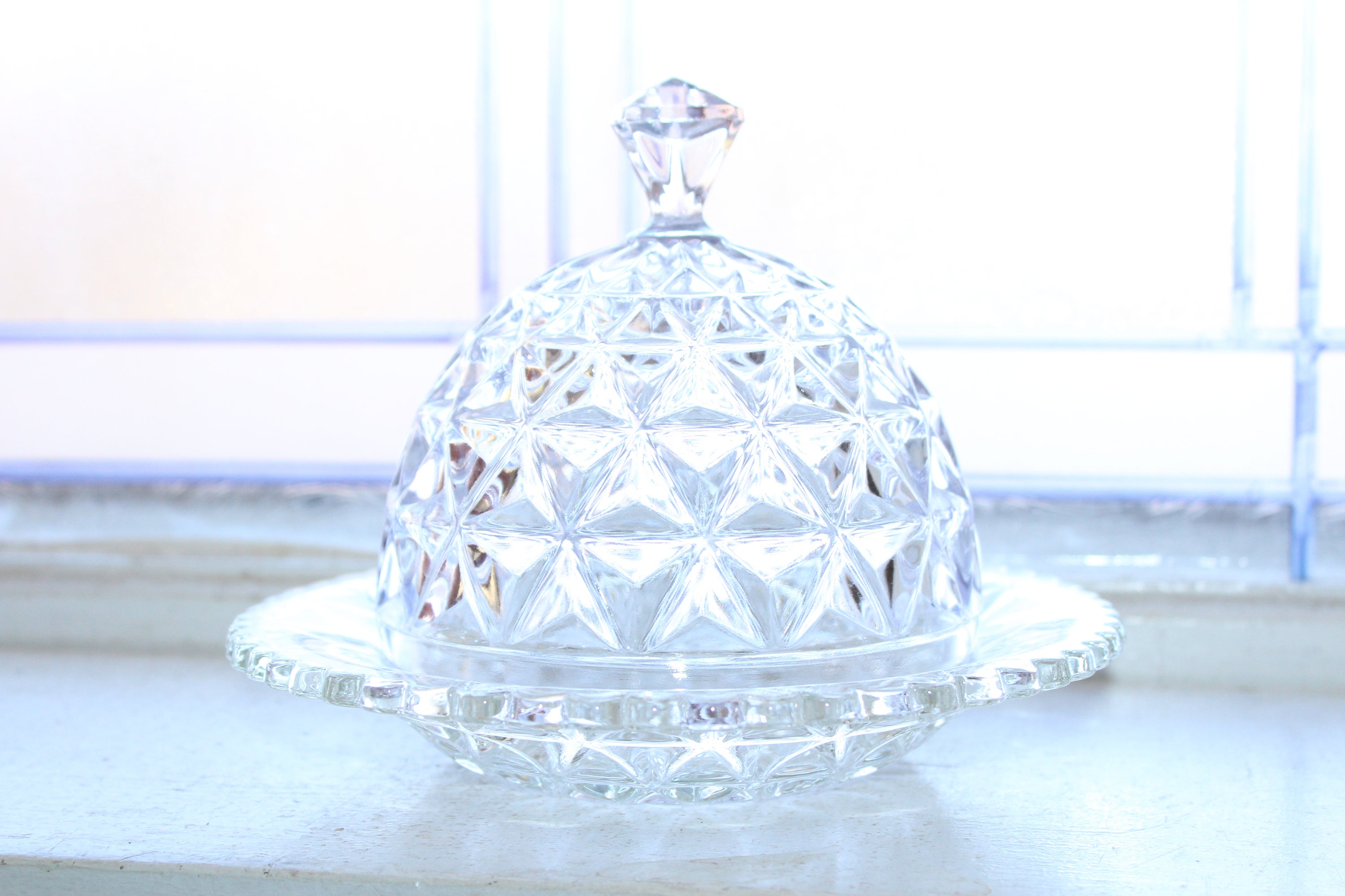 Vintage Round Butter Dish Elegant Pressed Glass