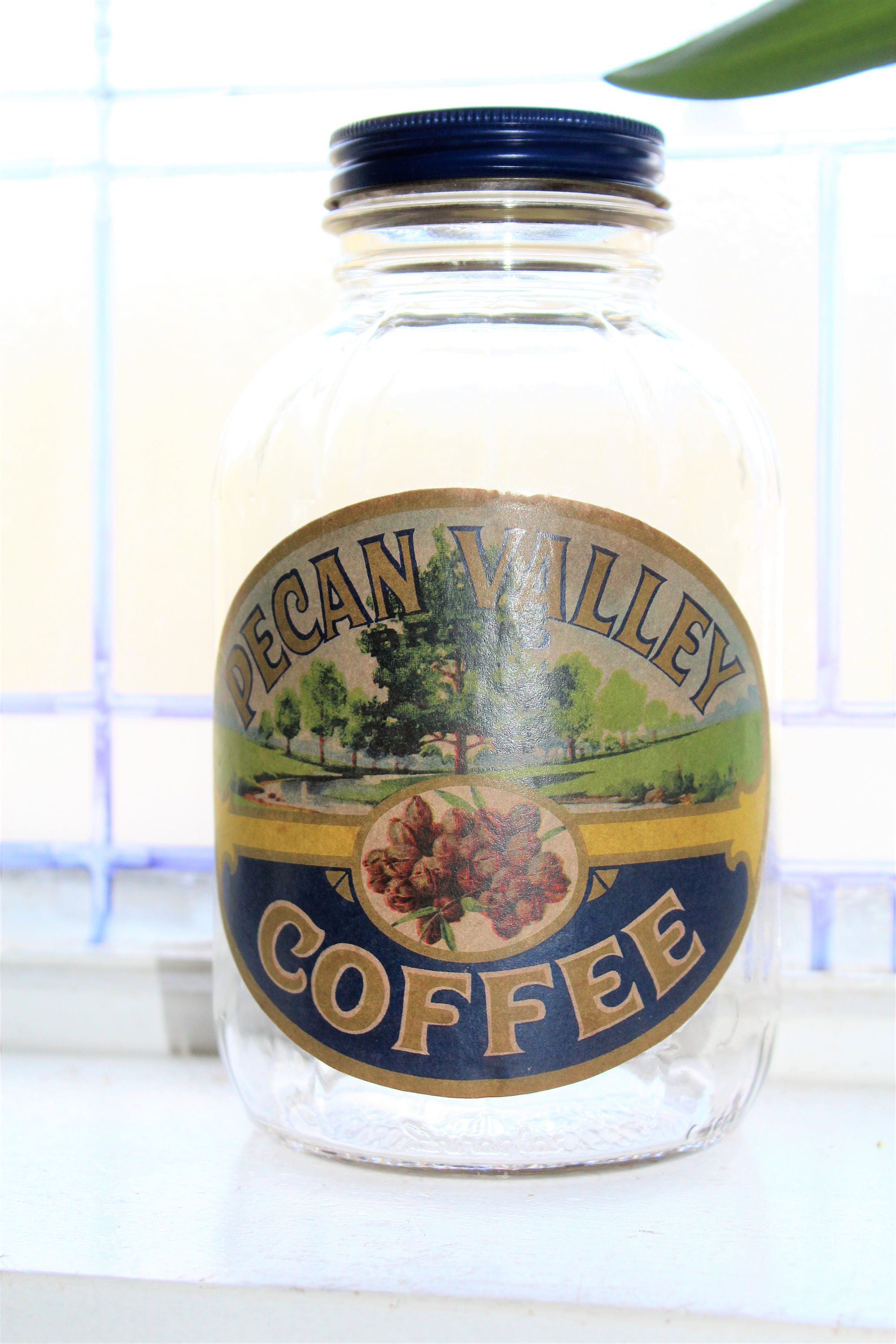 Vintage Pecan Valley Coffee Jar 1950s Kitchen Decor