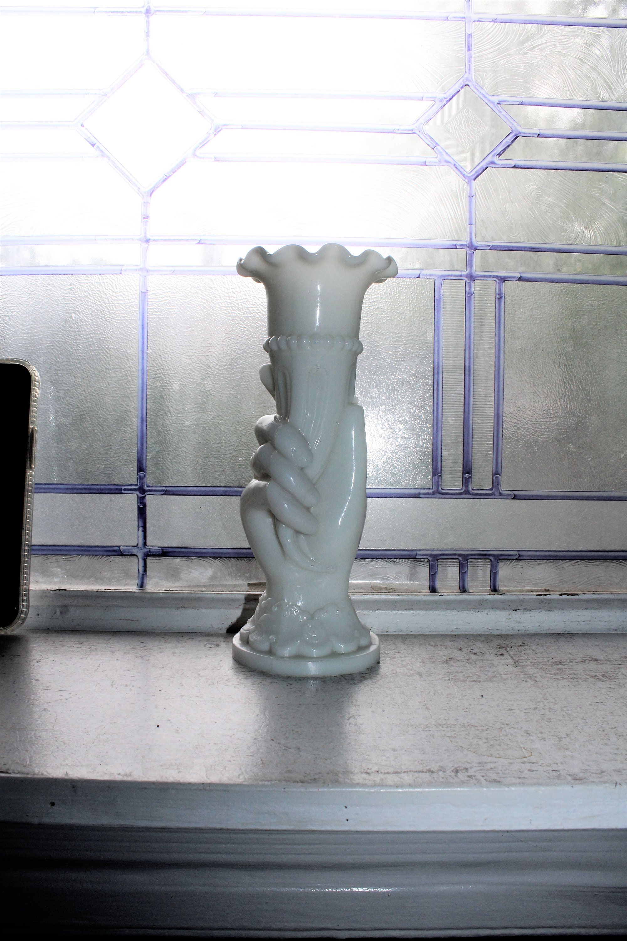 Vintage Milk Glass Hand Vase