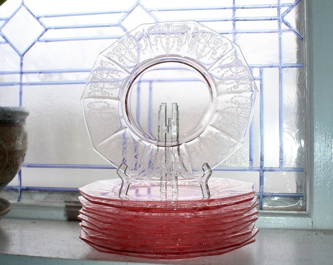 11 Pink Depression Cambridge Glass Cleo Decagon Luncheon Plates