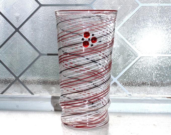 Beau Barrett Studio Art Glass Tumbler BKB Red White Black Spiral Lampwork