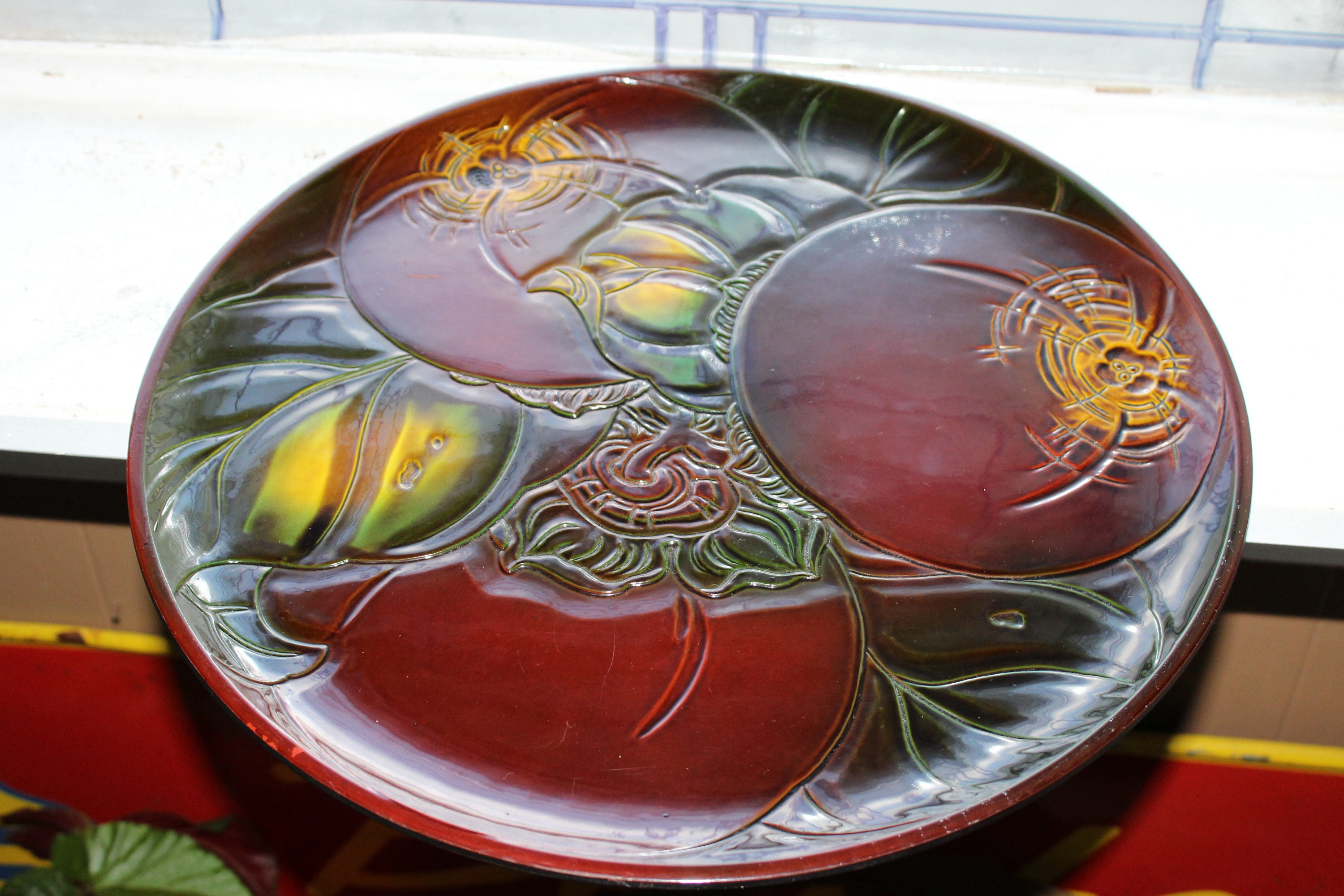 Vintage Asian Lacquer Tray Large Round Platter 14