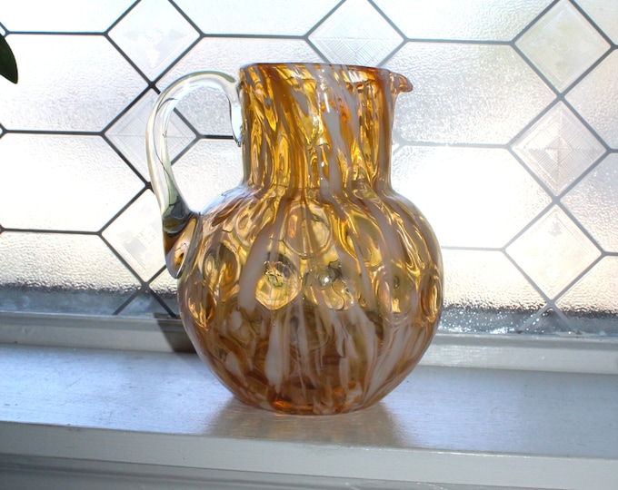 Antique Phoenix Art Glass White & Butterscotch Spatter Pitcher