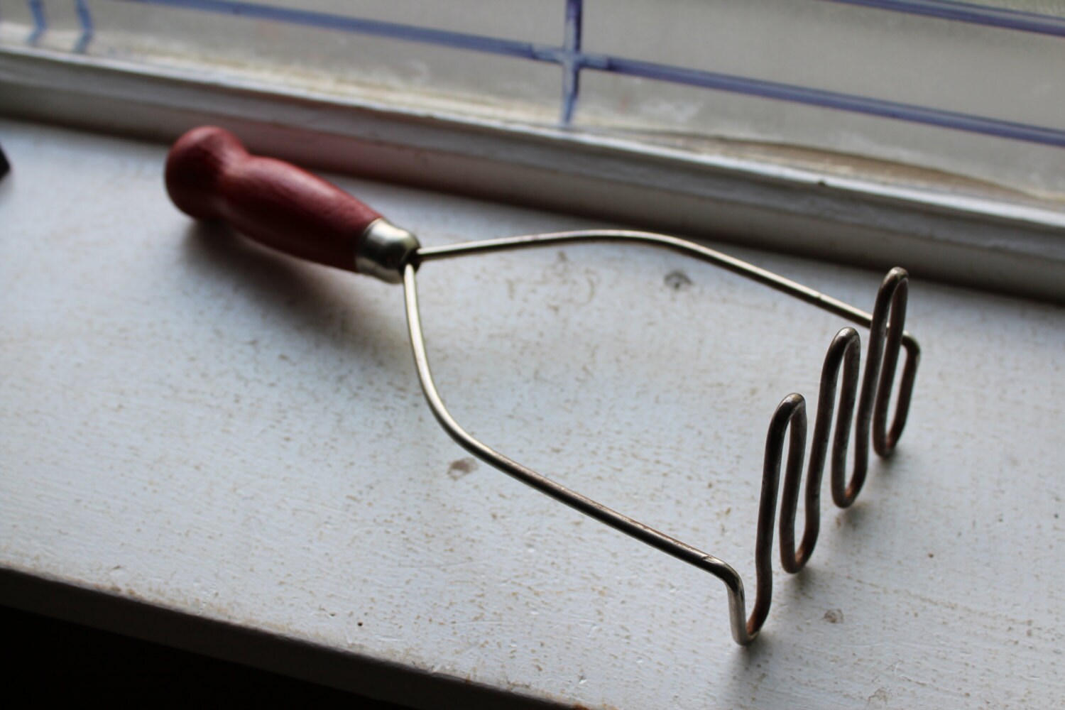 Vintage Potato Masher Red Wood Handle Farmhouse Decor