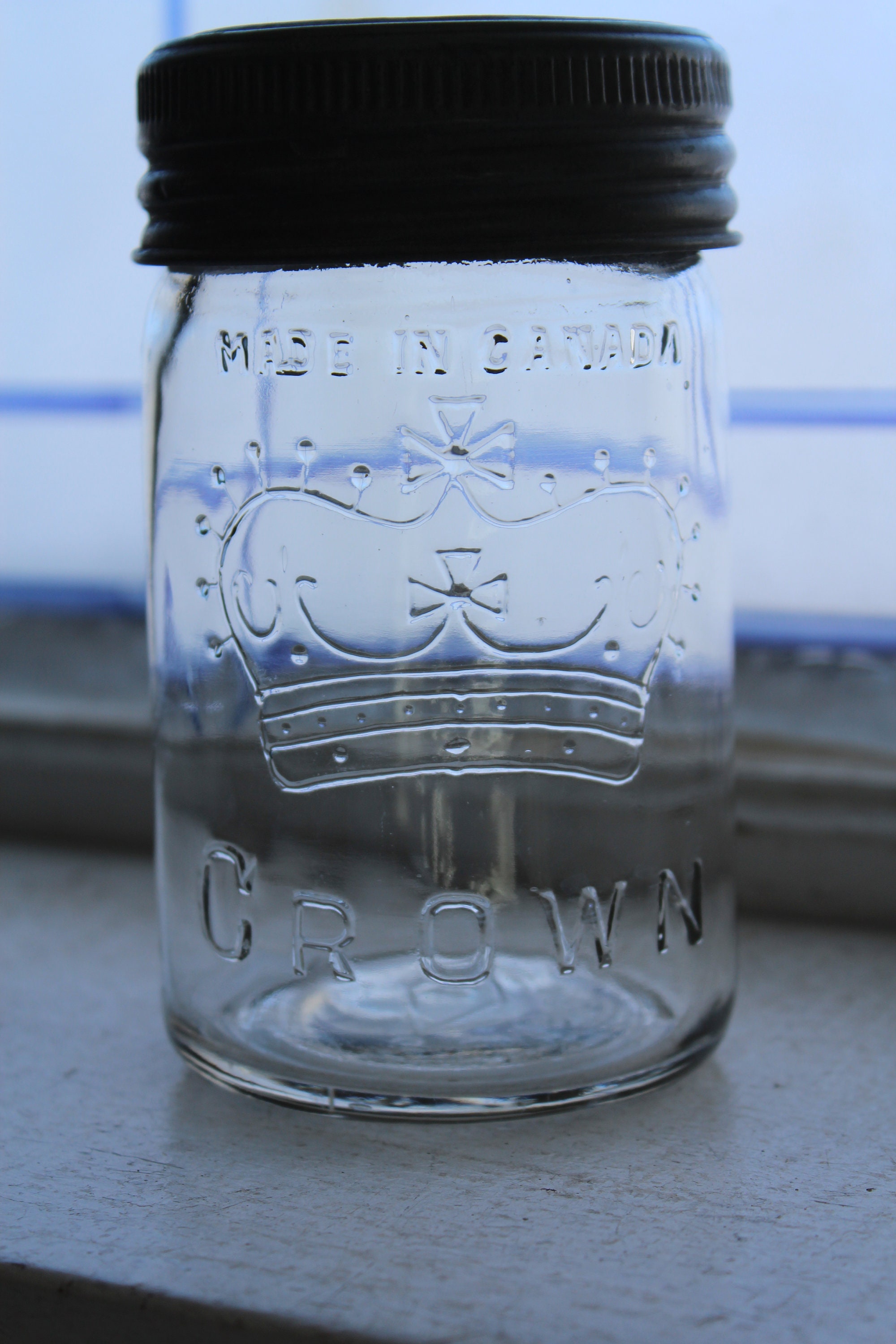 Vintage Crown Canning Jar Pint with Zinc and Glass Lid 1930s Mason Jar