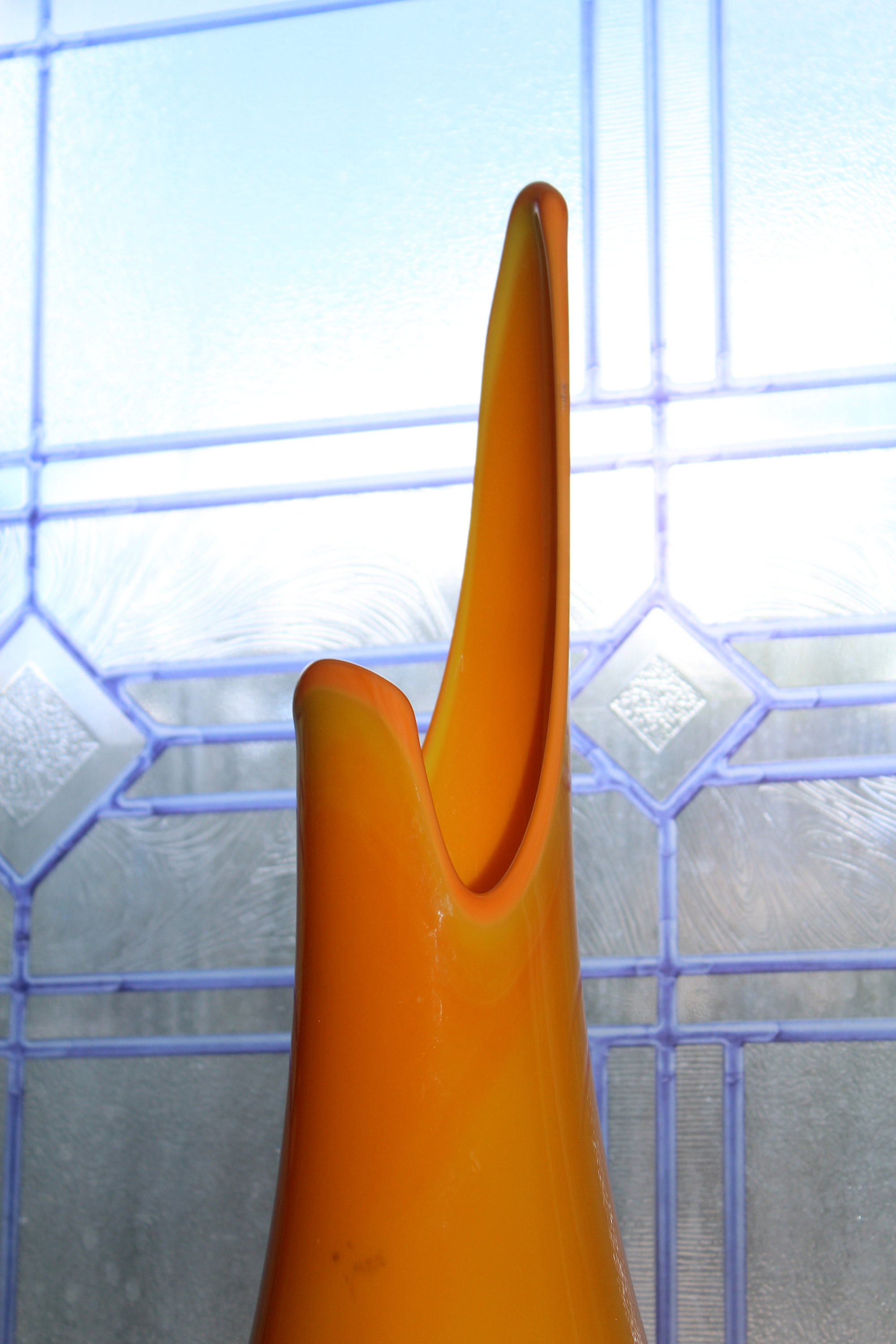 Large Bittersweet Orange Glass Vase 17 Vintage Mid Century Swung