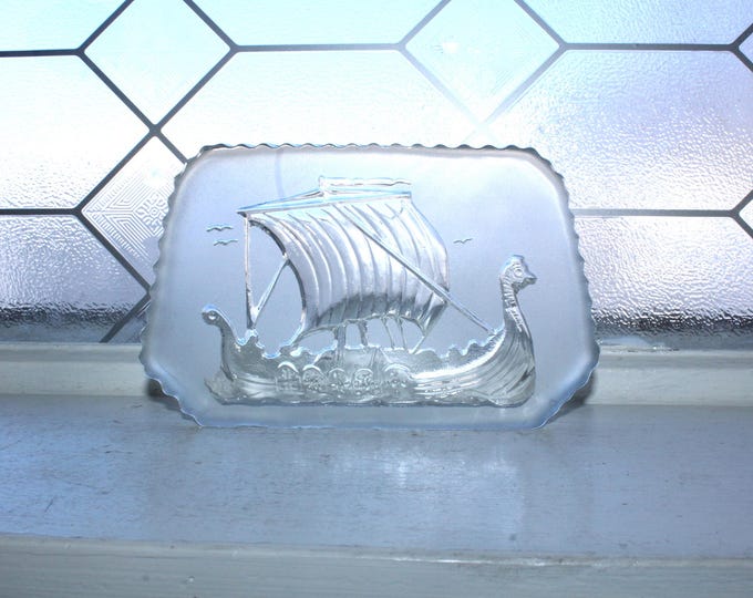 Vintage Langskip Swedish Crystal Viking Ship Paperweight