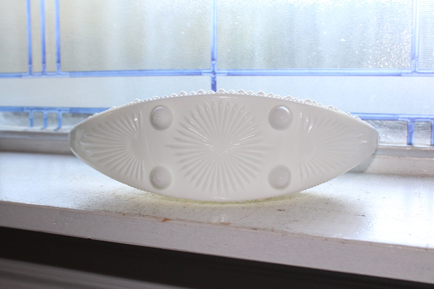 Vintage Hobnail Milk Glass Footed Boat Candy Dish