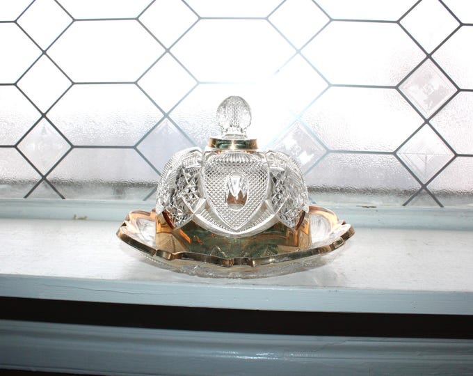 Antique EAPG Glass Round Butter Dish New Hampshire by US Glass 1903