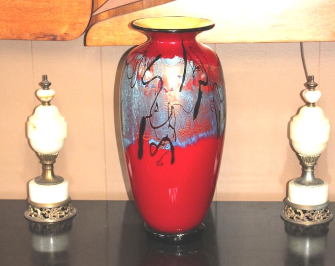 Huge Michael Nourot Johnny Camp Studio Art Glass Vase Red Satin Series 17" 2001