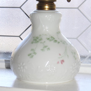 Antique Victorian Oil Lamp Milk Glass with Floral Decor