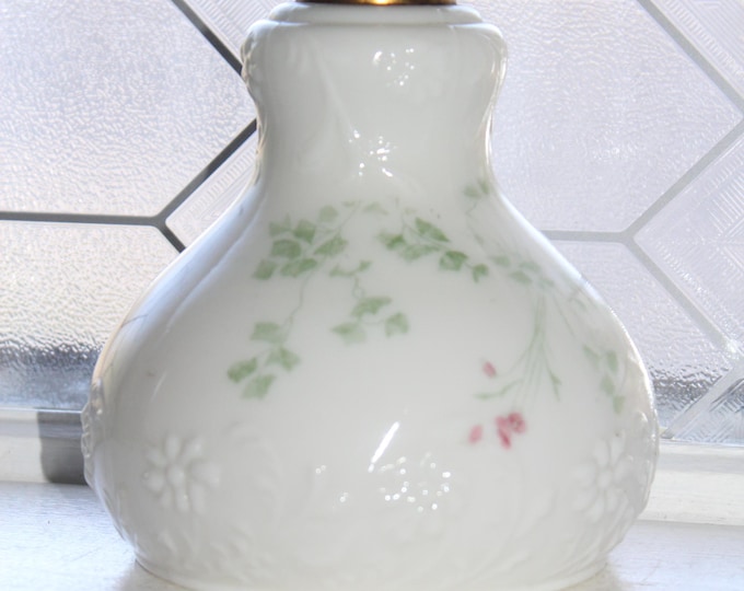 Antique Victorian Oil Lamp Milk Glass with Floral Decor