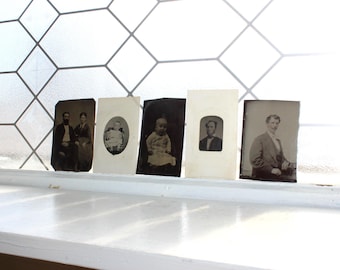 5 fotografias antigas em tipografia de lata, retratos vitorianos da década de 1800.