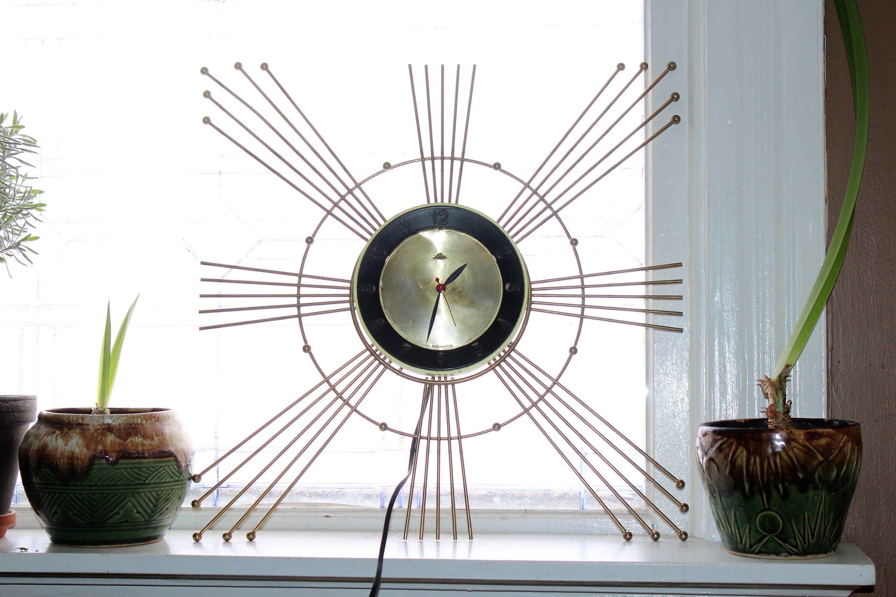 Mid Century Atomic Starburst Wall Clock Lux Vintage 1950s Electric