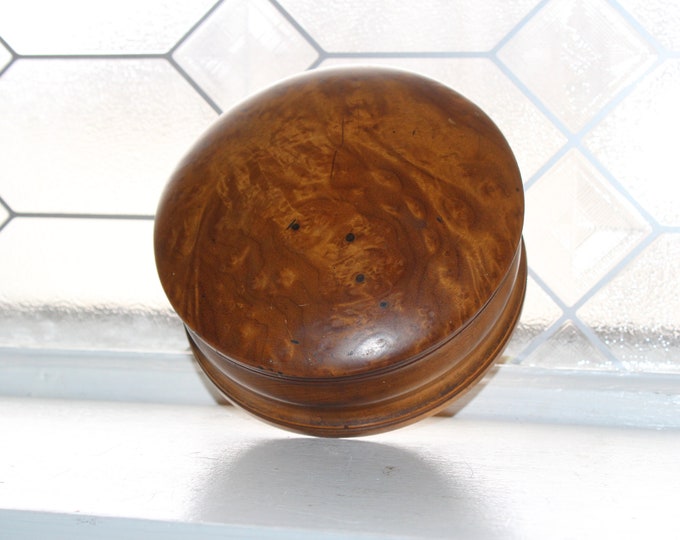 Antique Wood Treenware Covered Round Box 6"