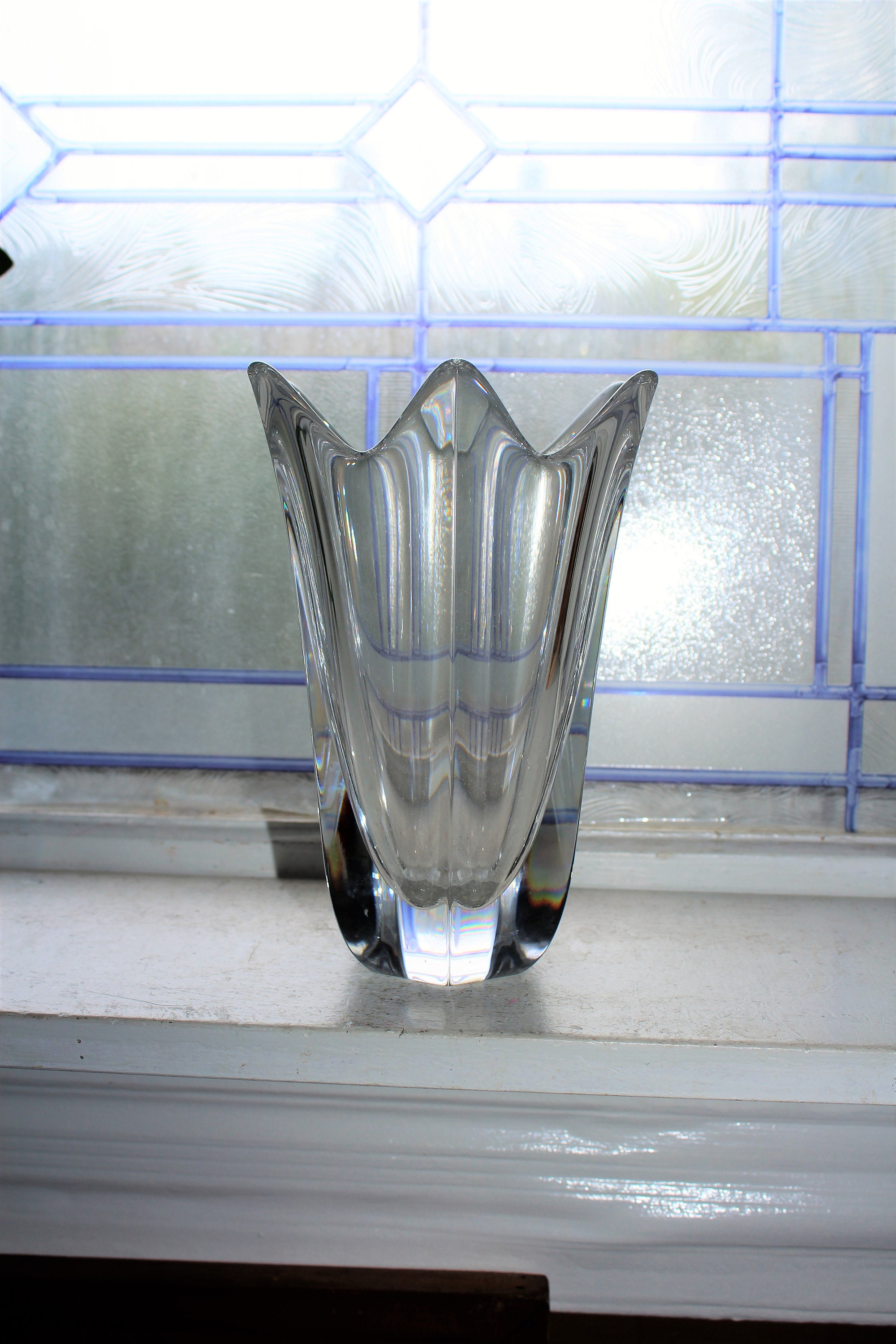 Large Orrefors Crystal Vase Vintage Scandinavian Glass