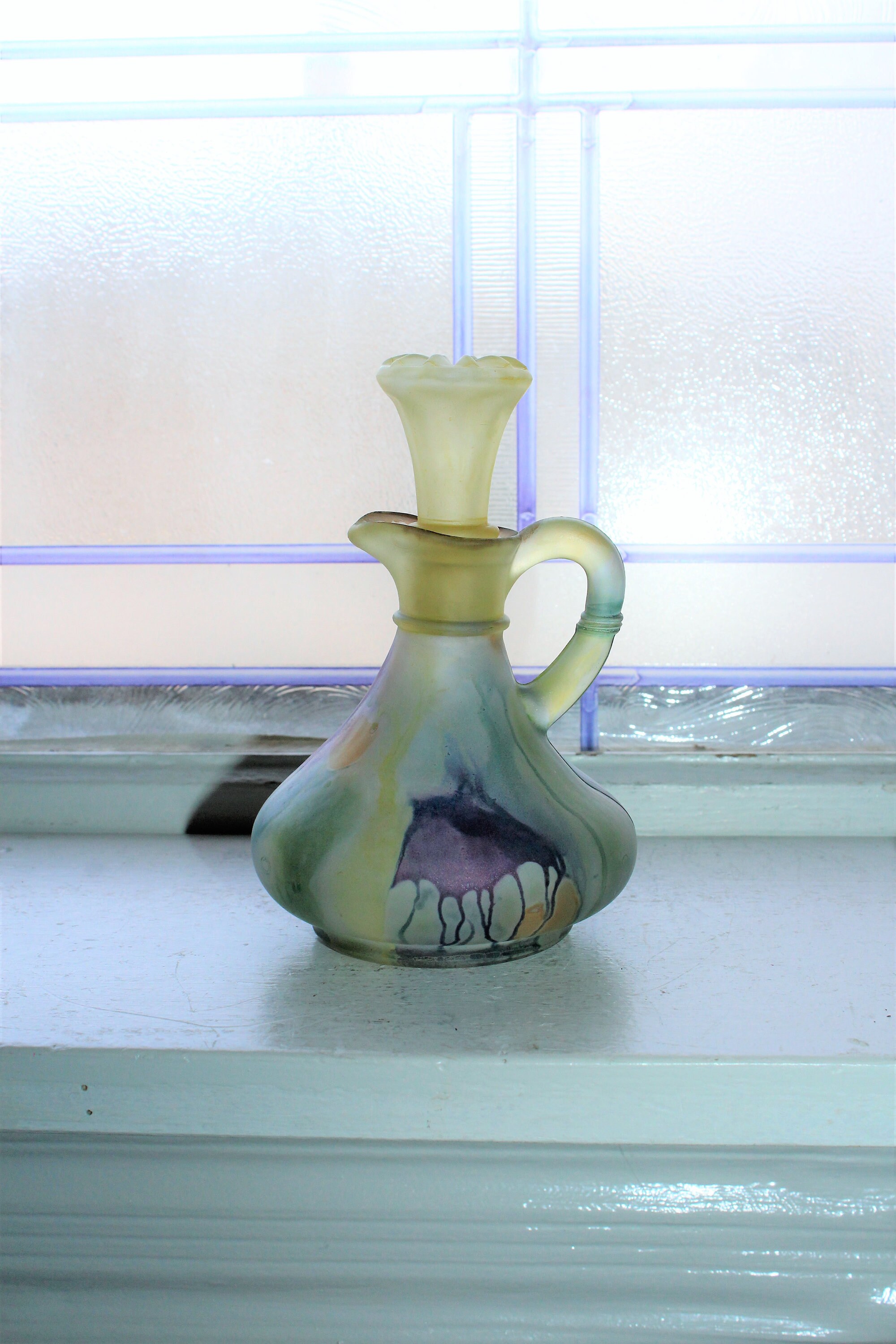 Vintage Hebron Art Glass Cruet Stained Glass Made in Israel