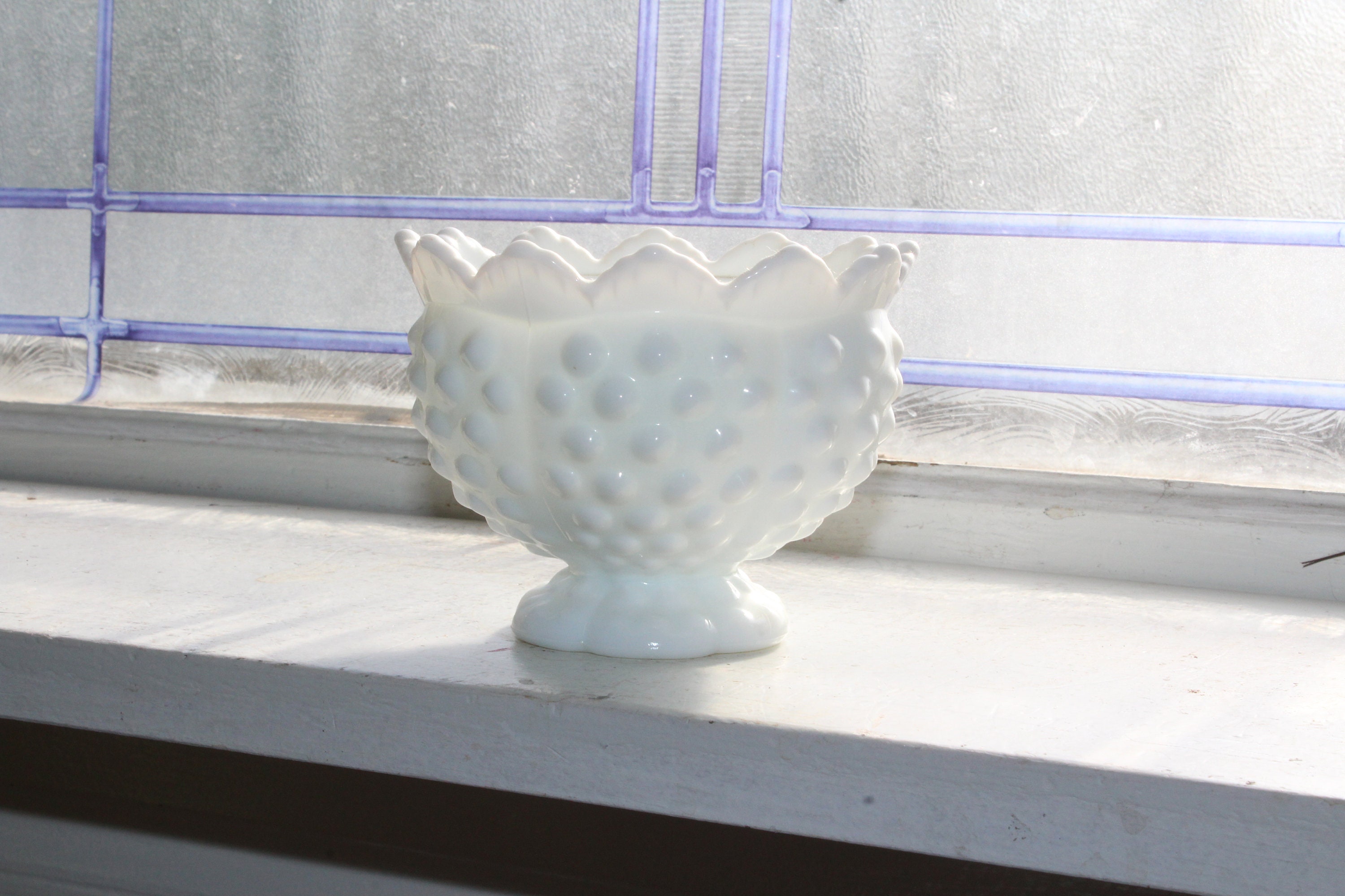 Vintage Fenton Milk Glass Hobnail Candle Holder Candlestick Holder