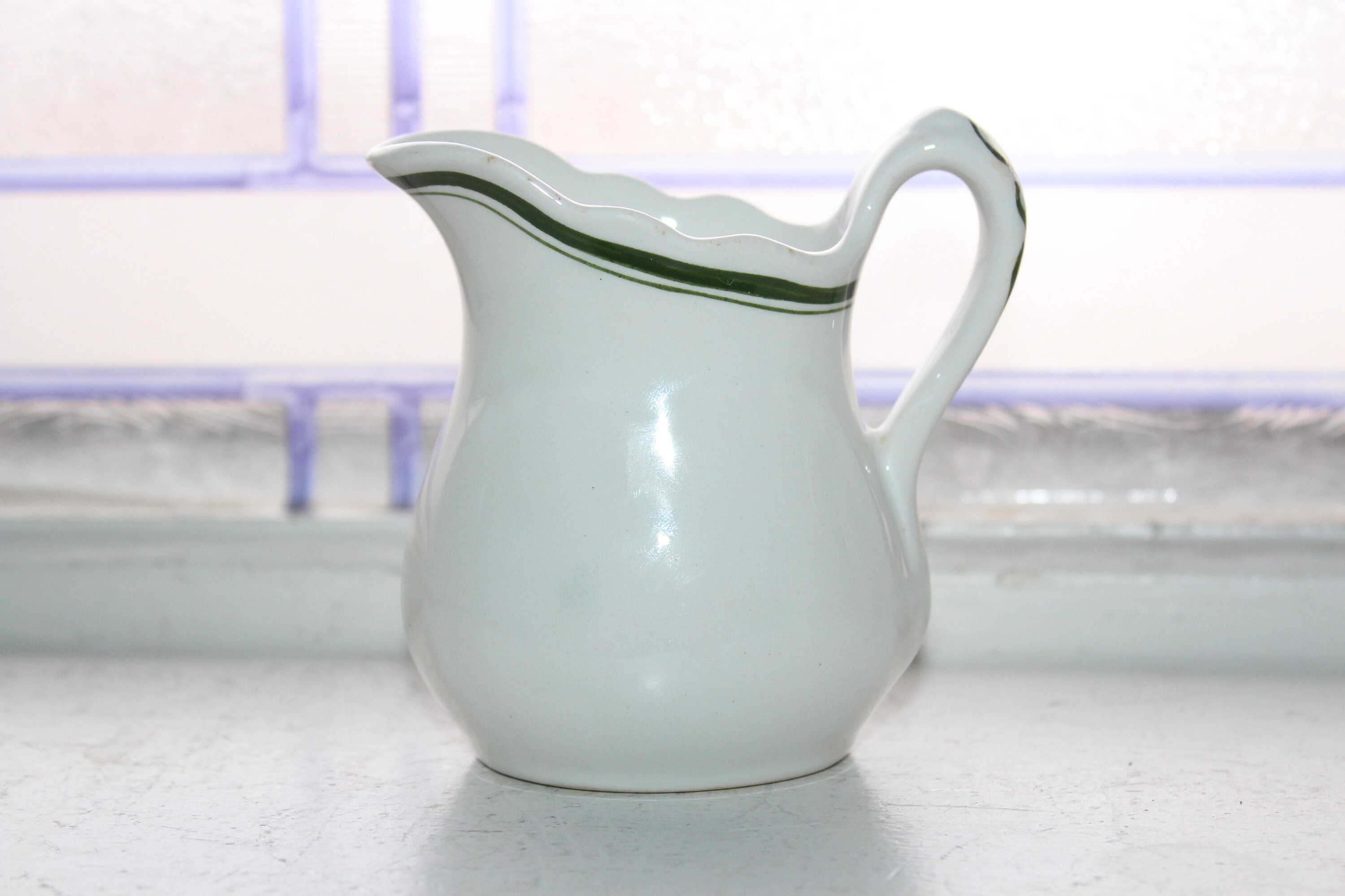 Vintage Restaurant Ware Individual Size Creamer Green Striped