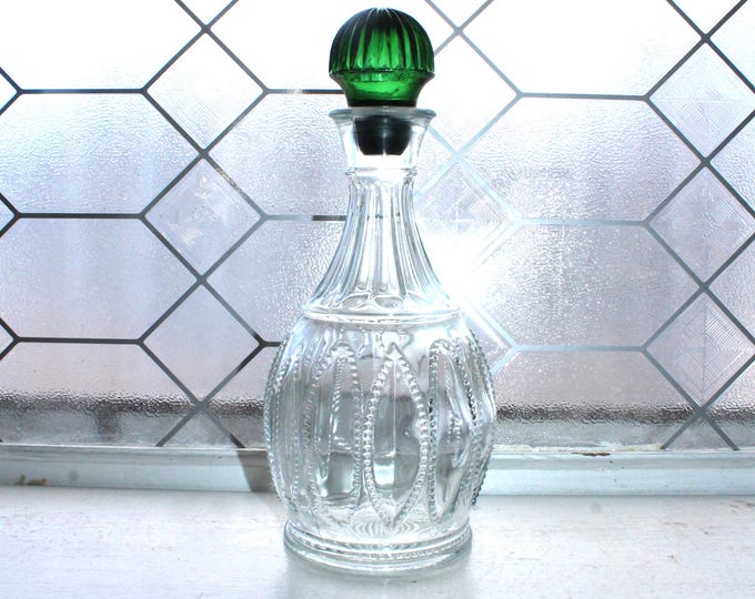 Vintage Green and Clear Glass Decanter Emerald Accent for Avon